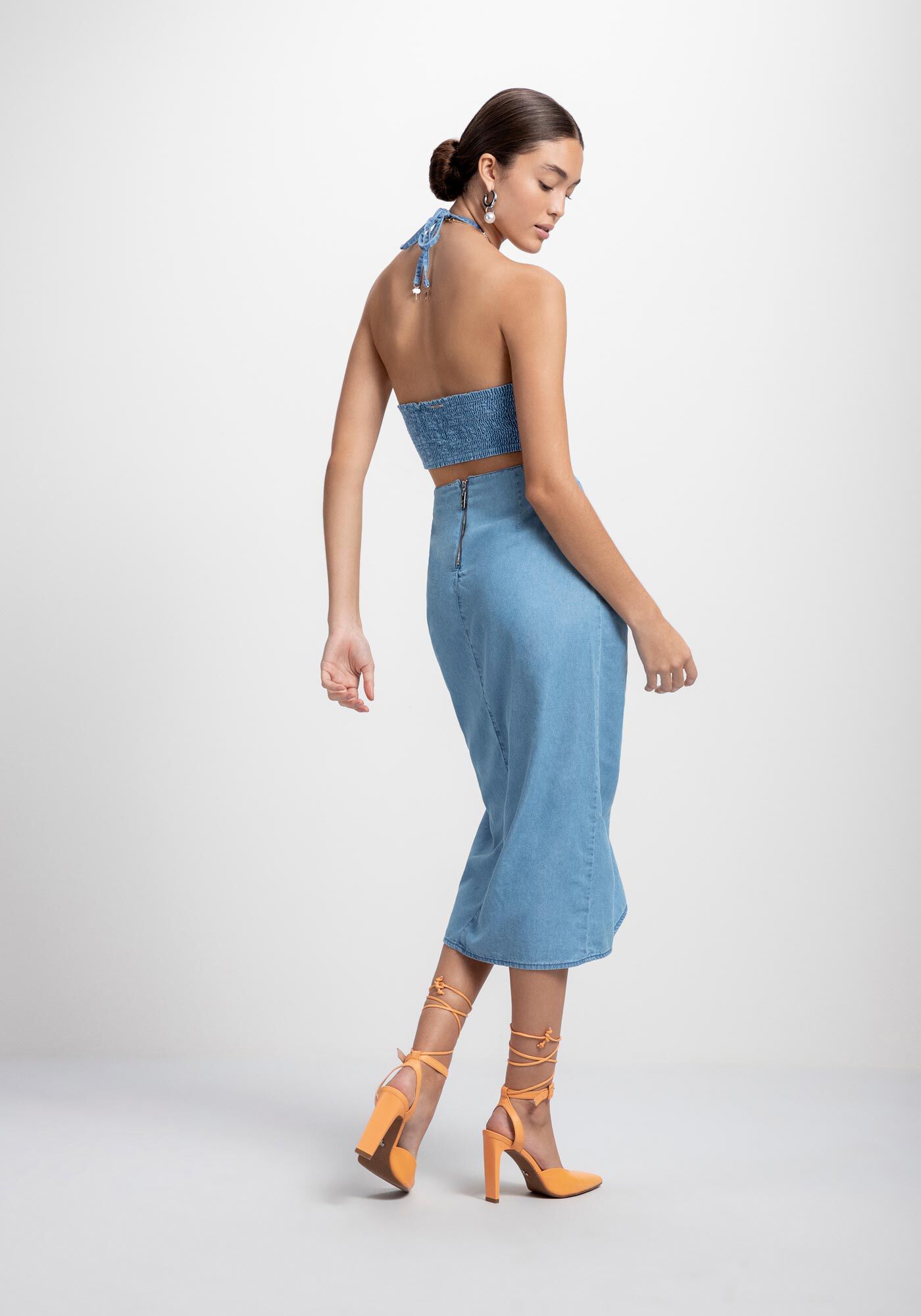 Top Jeans Frente &Uacute;nica com Lastex, JEANS, large.