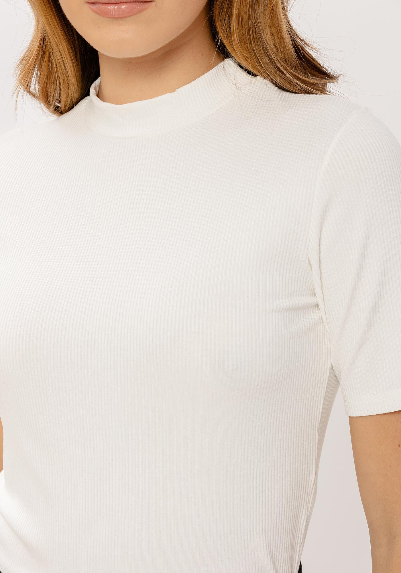 Blusa Manga Curta Canelada com Gola Alta, , large.