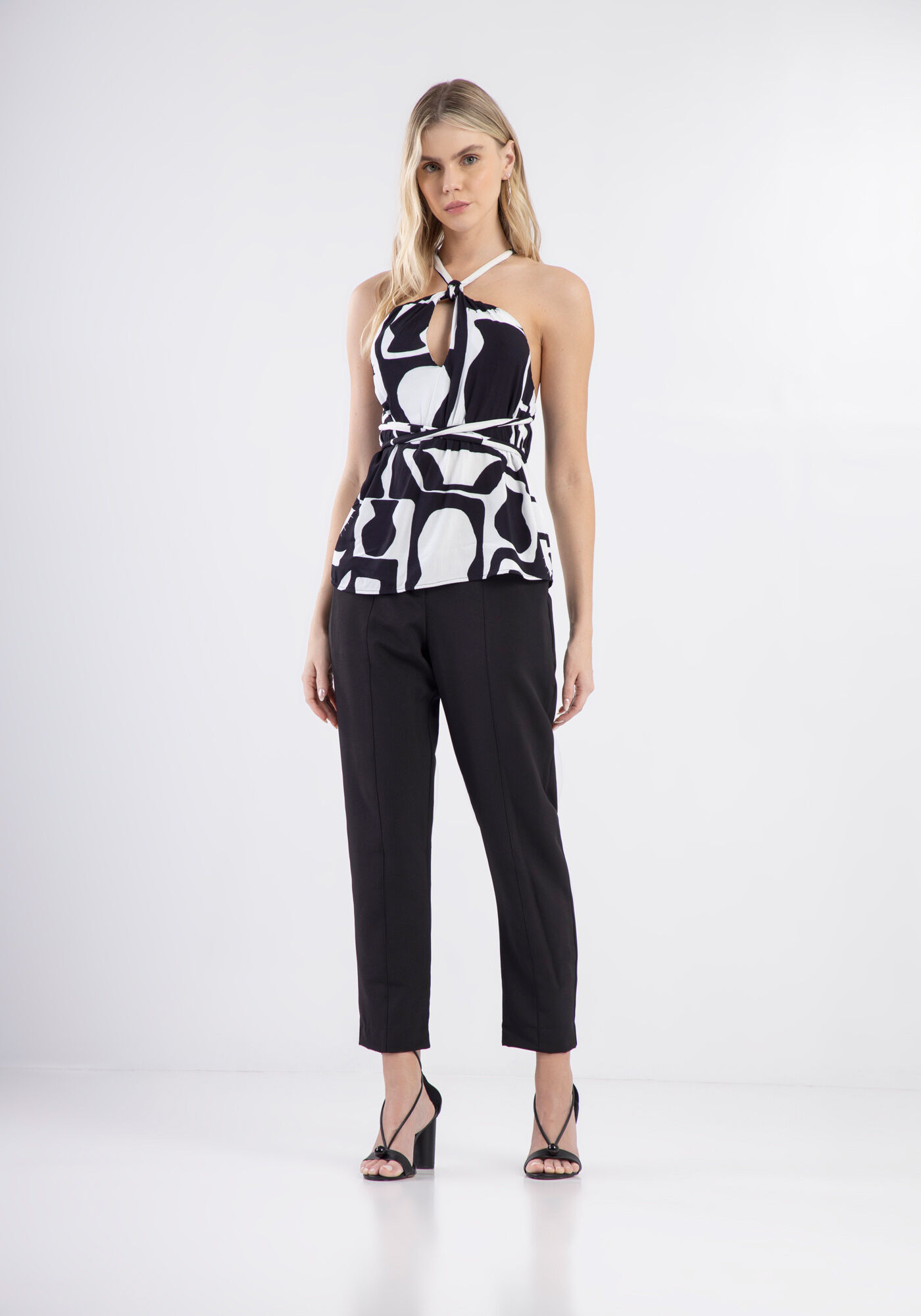 Blusa Frente &Uacute;nica Estampada com Cinto, , large.