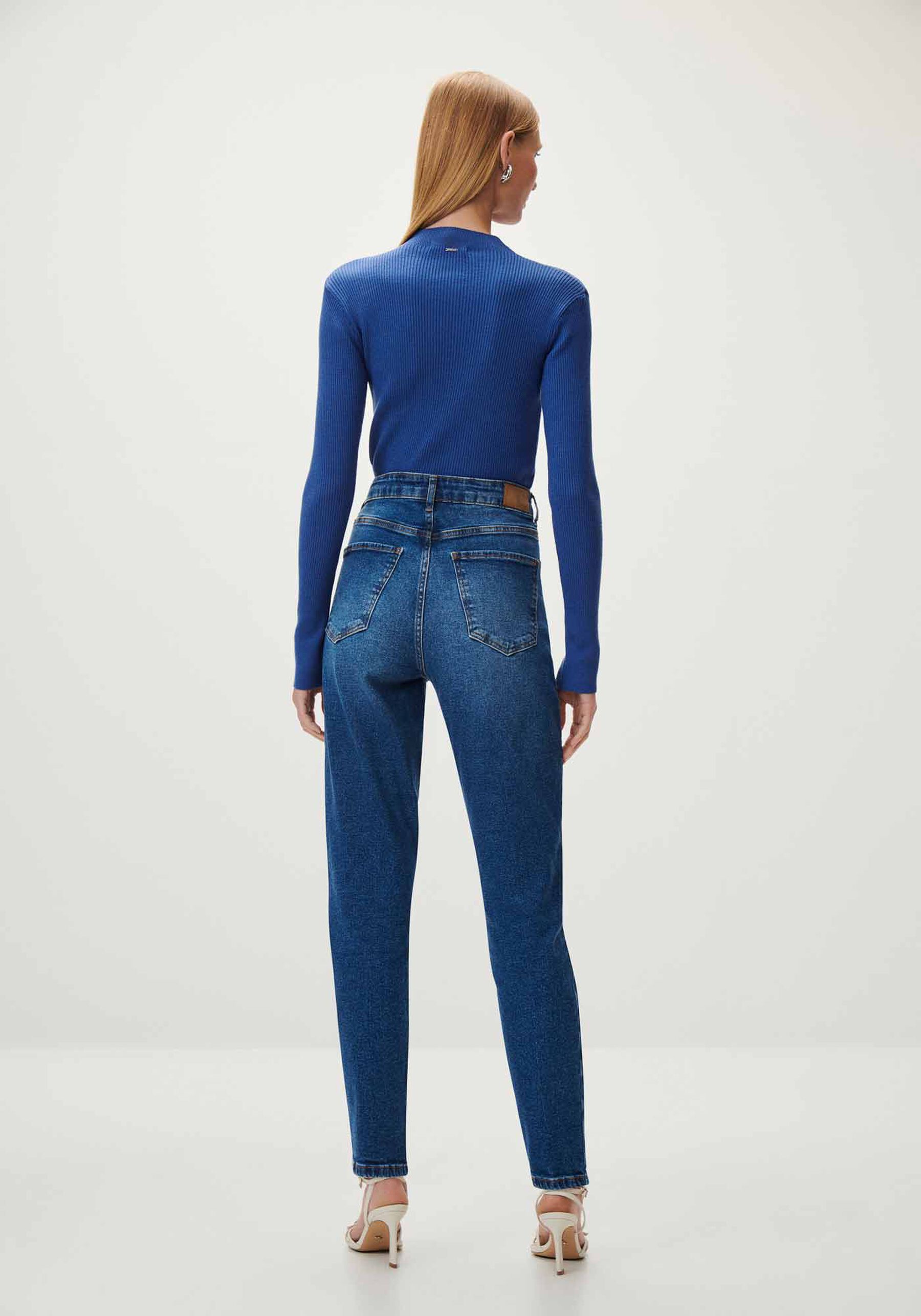 Calça Jeans Mom Cropped com Elasticidade, . Calça Jeans Mom Cropped com Elasticidade, , large.