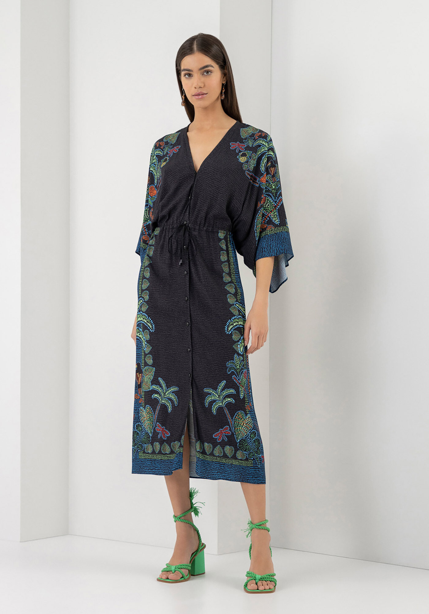 Vestido Midi Chemise em Viscose Estampado, , large.