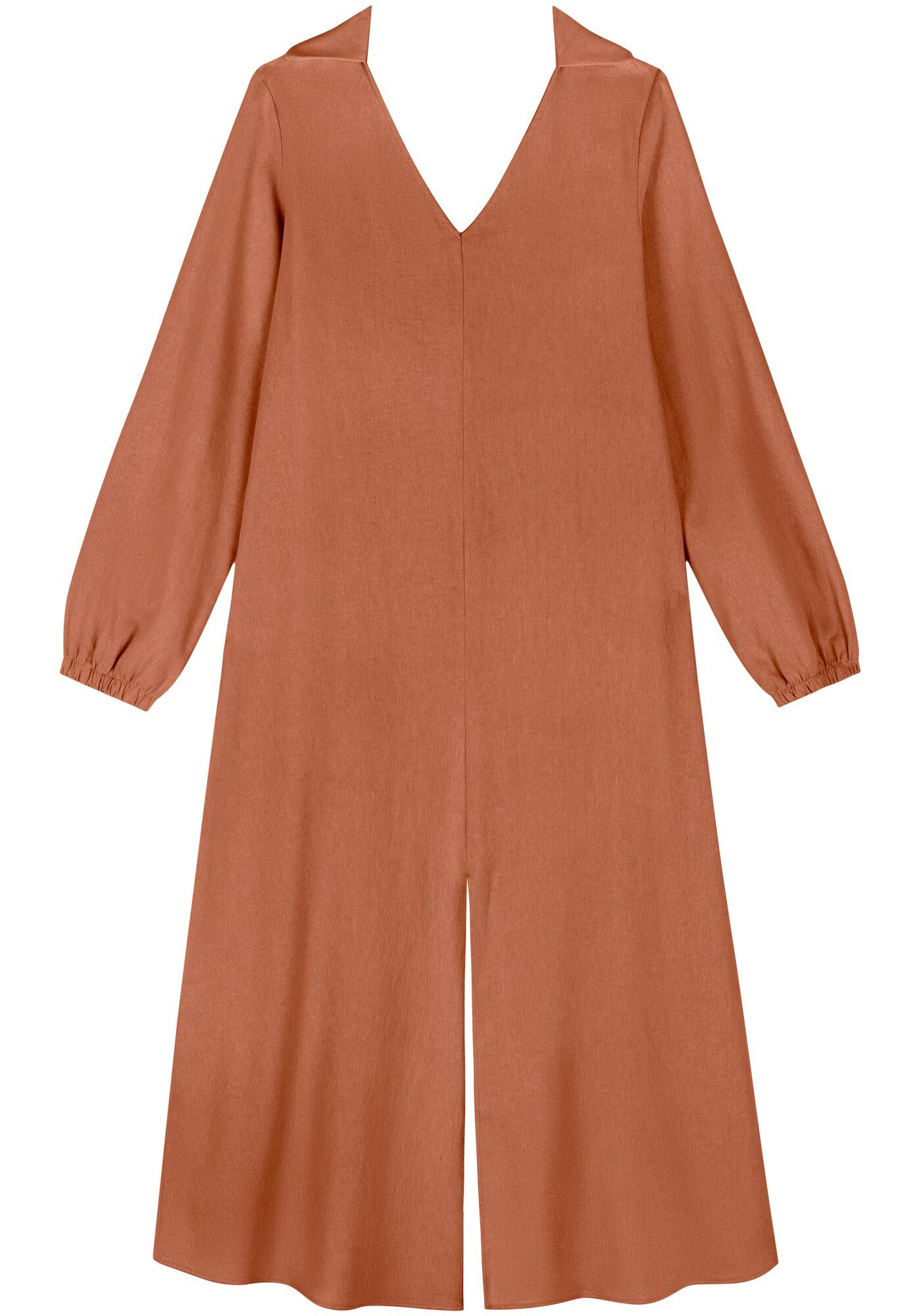 Vestido Midi Ch&aacute; Em Linho E Viscose Com Faixa Ajust&aacute;vel, MARROM MUSTANG, large.