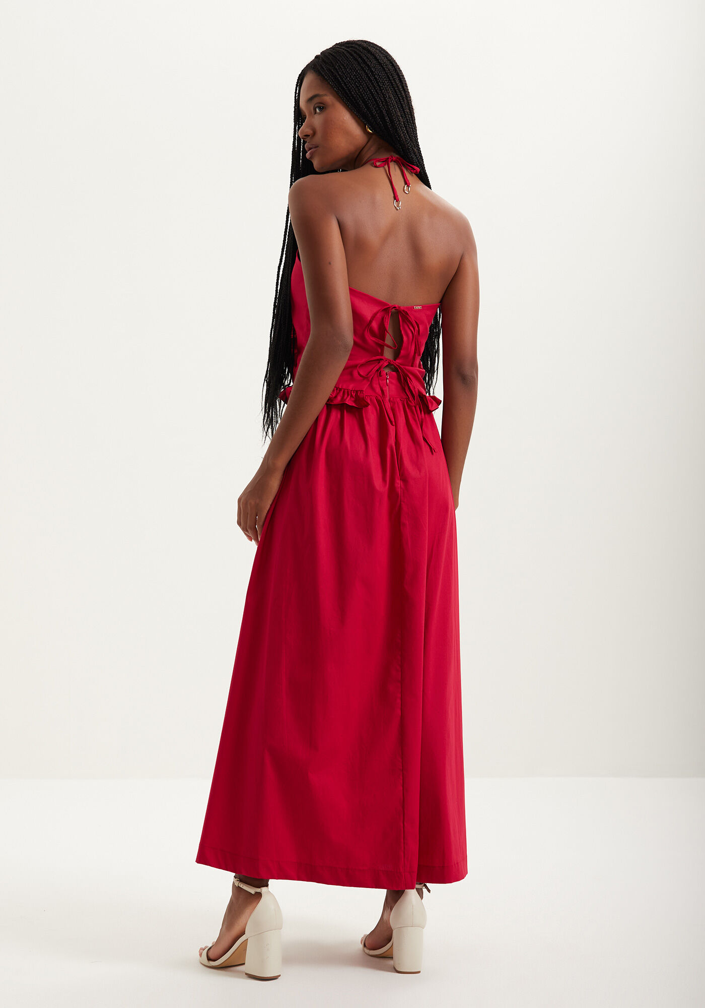 Saia Ch&aacute; Com Cintura Alta Em Tafet&aacute; De Algod&atilde;o, VERMELHO PASSION, large.