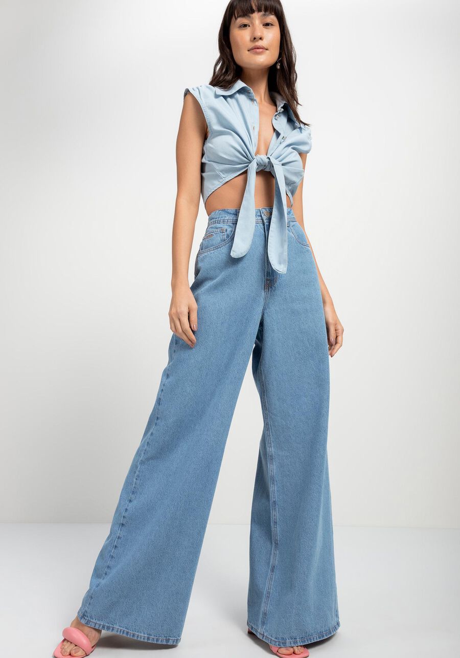 Calça Jeans Wide Leg Super Alta Sustentável, JEANS CLARO. Calça Jeans Wide Leg Super Alta Sustentável, JEANS CLARO, large.