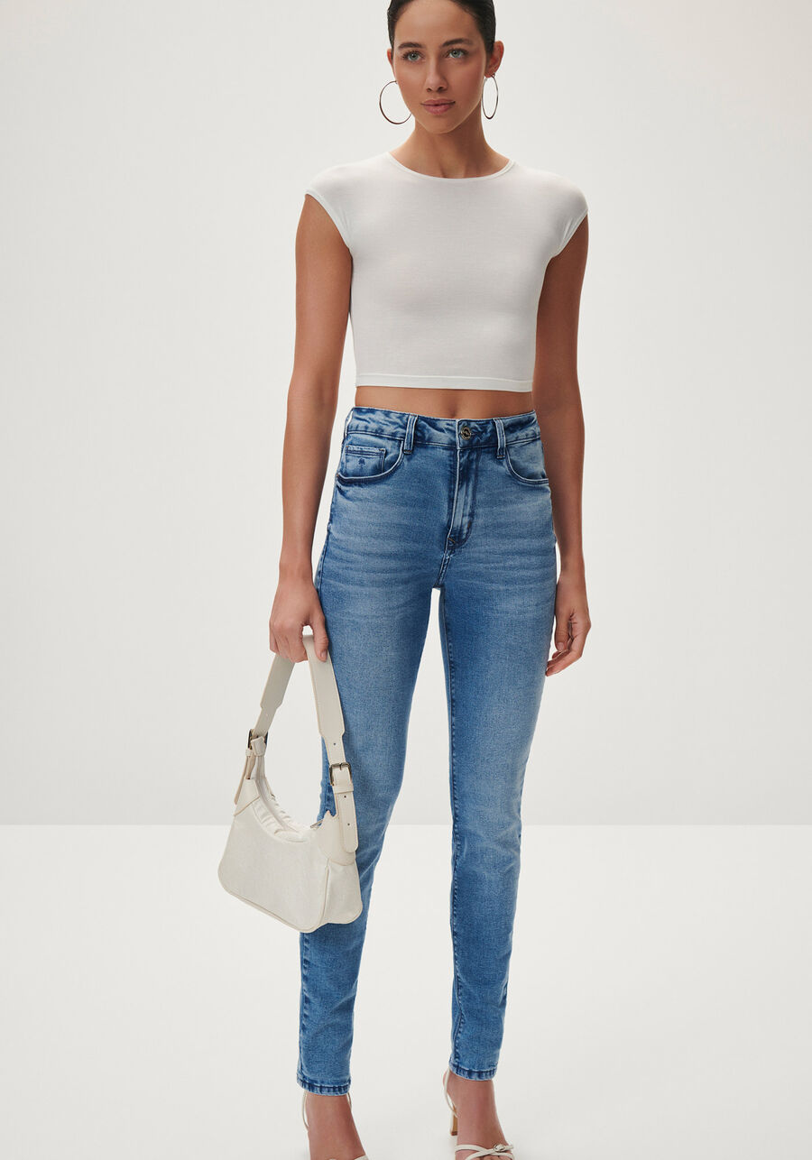 Calça Jeans Skinny com Cintura Alta, JEANS. Calça Jeans Skinny com Cintura Alta, JEANS, large.