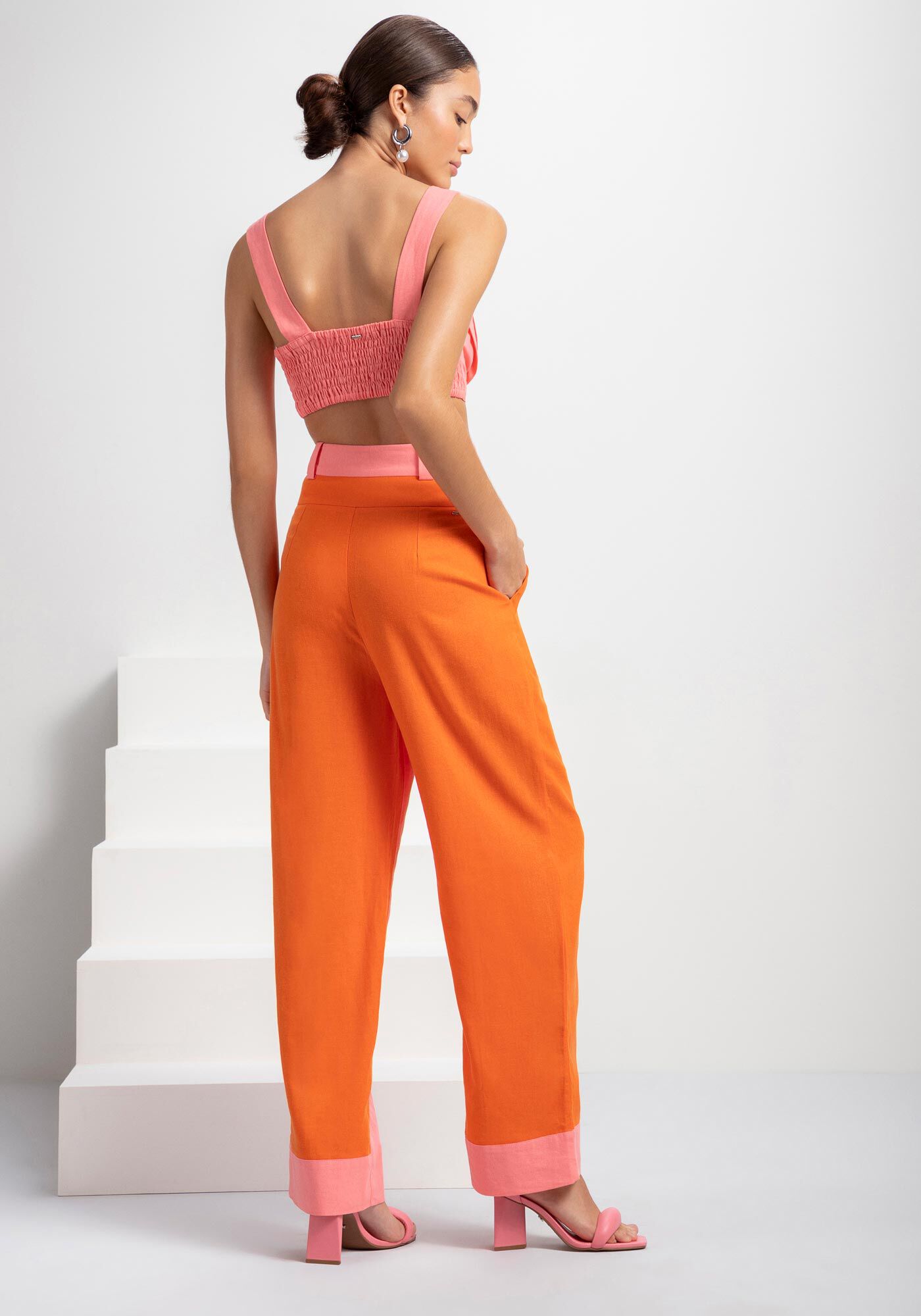 Blusa Cropped em Linho com Pregas, , large.