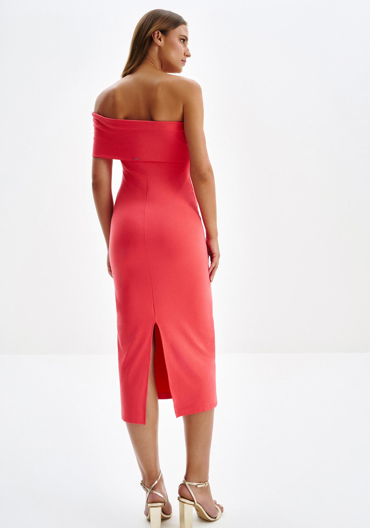 Vestido Midi Justo com Decote Um Ombro S&oacute;, , large.