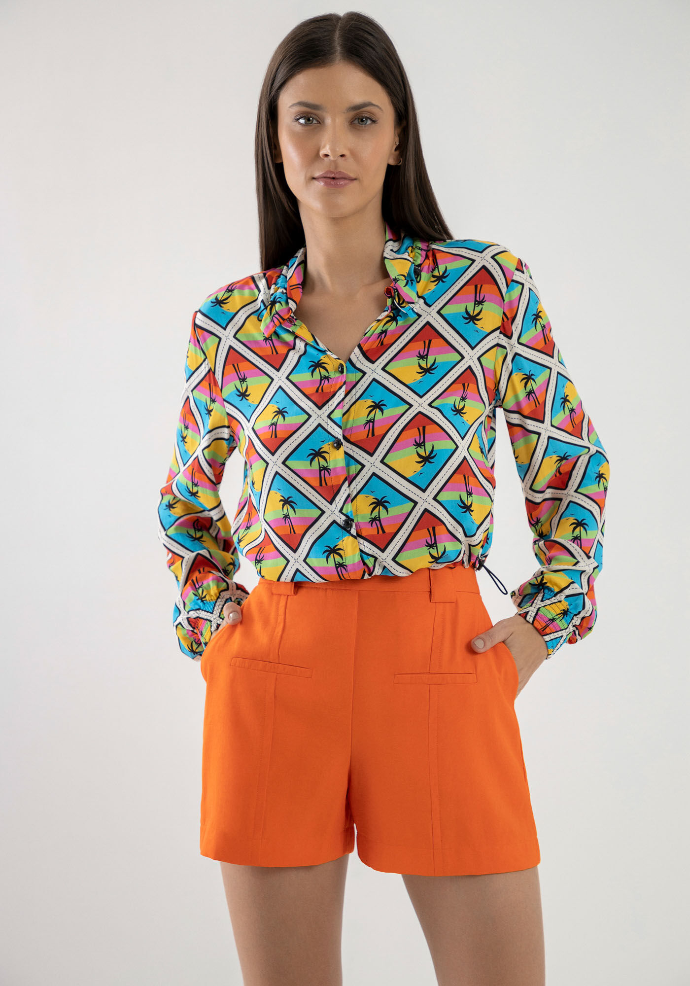 Camisa Manga Longa Cropped com Regulador, SOLSTICIO, large.