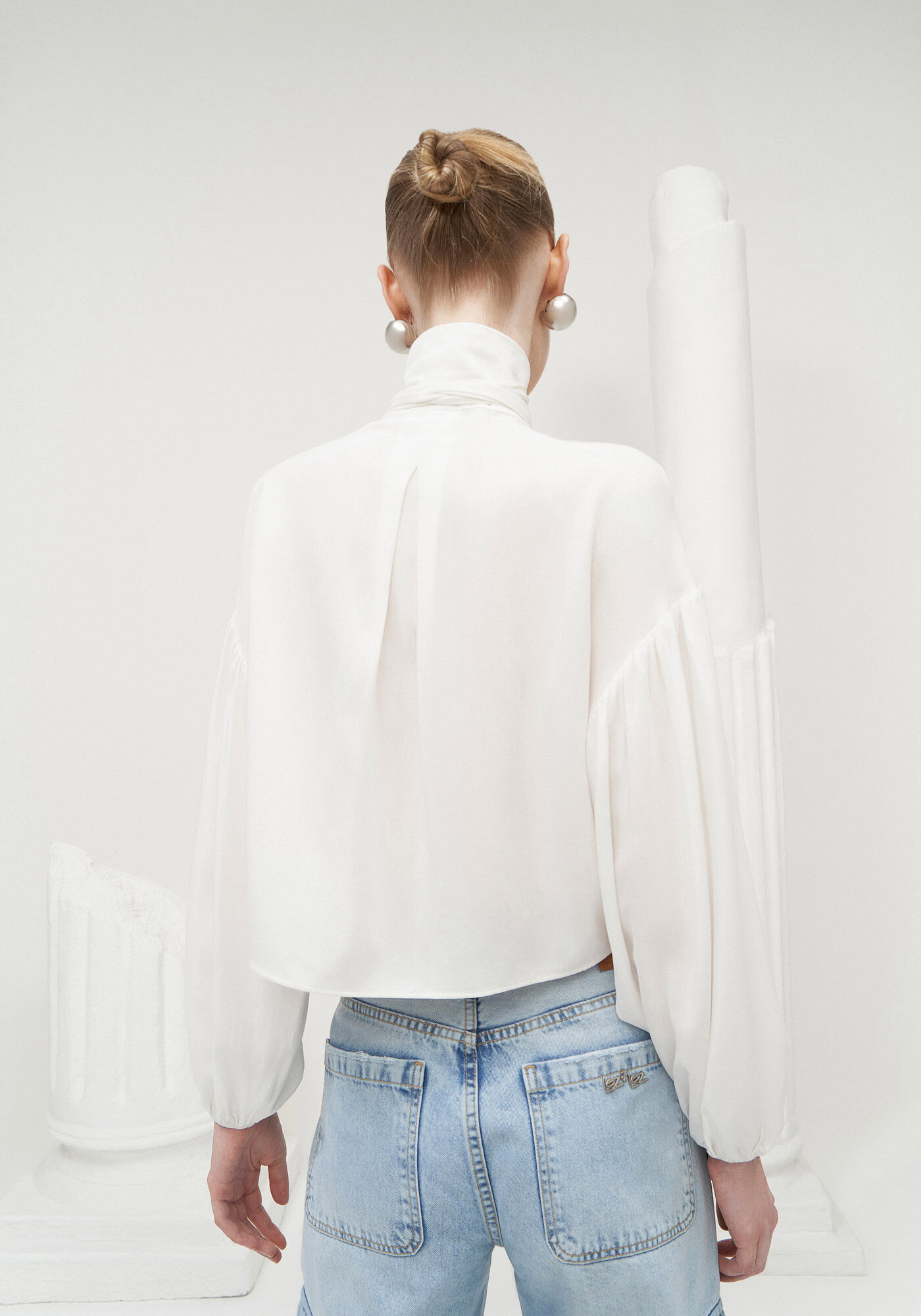 Camisa em Viscose com Manga Longa Bufante, , large.