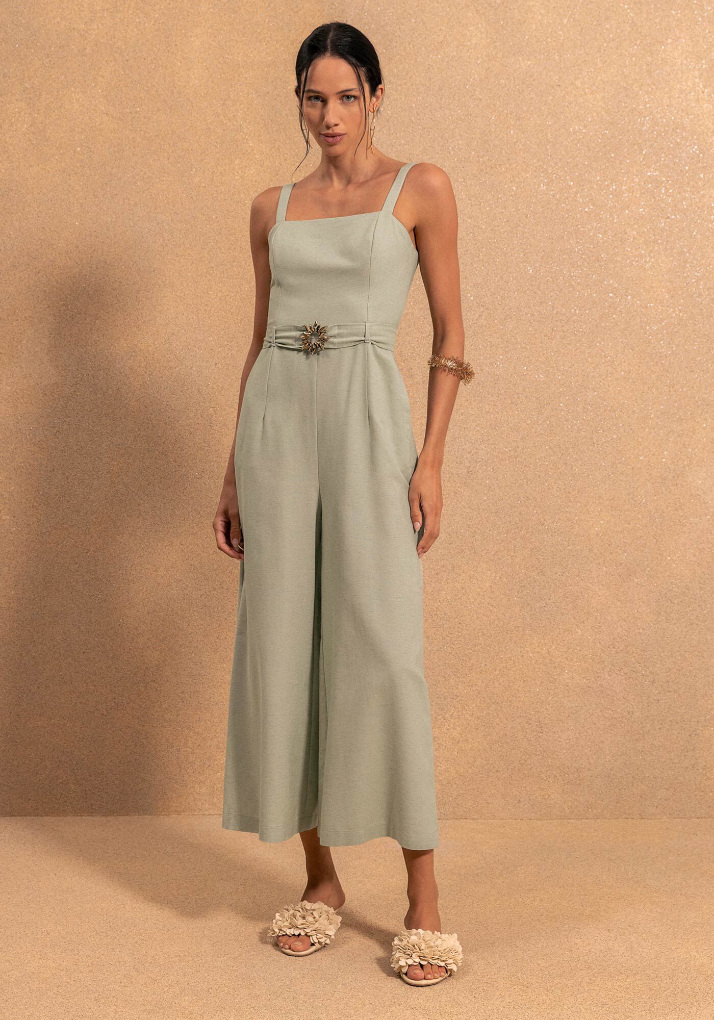 Macac&atilde;o Midi De Al&ccedil;as Com Decote Reto E Cinto, VERDE SPA, large.