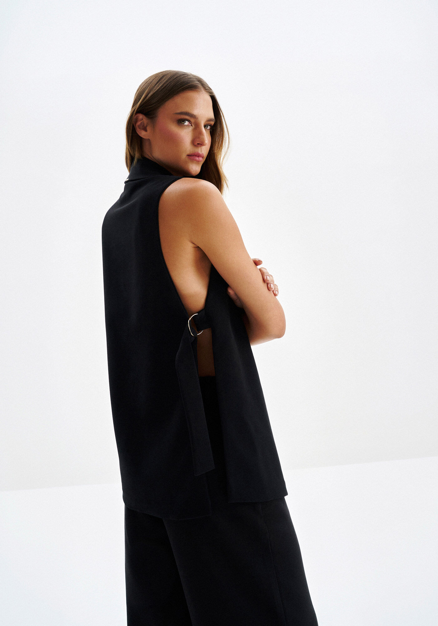 Colete Alongado Alfaiataria com Detalhe Lateral, , large.