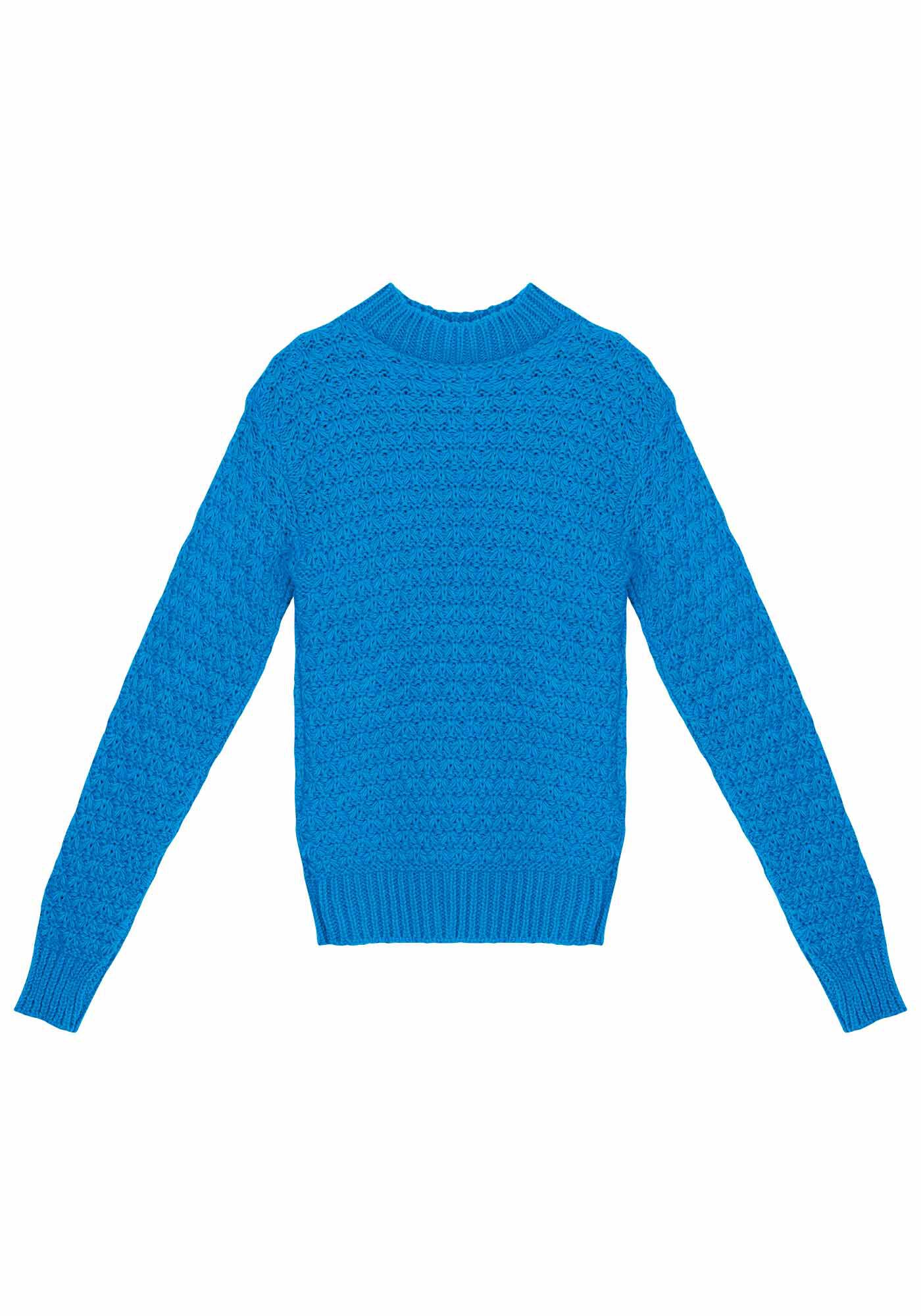 Blus&atilde;o Manga Longa em Tric&ocirc; com Textura, AZUL OLHO GREGO, large.