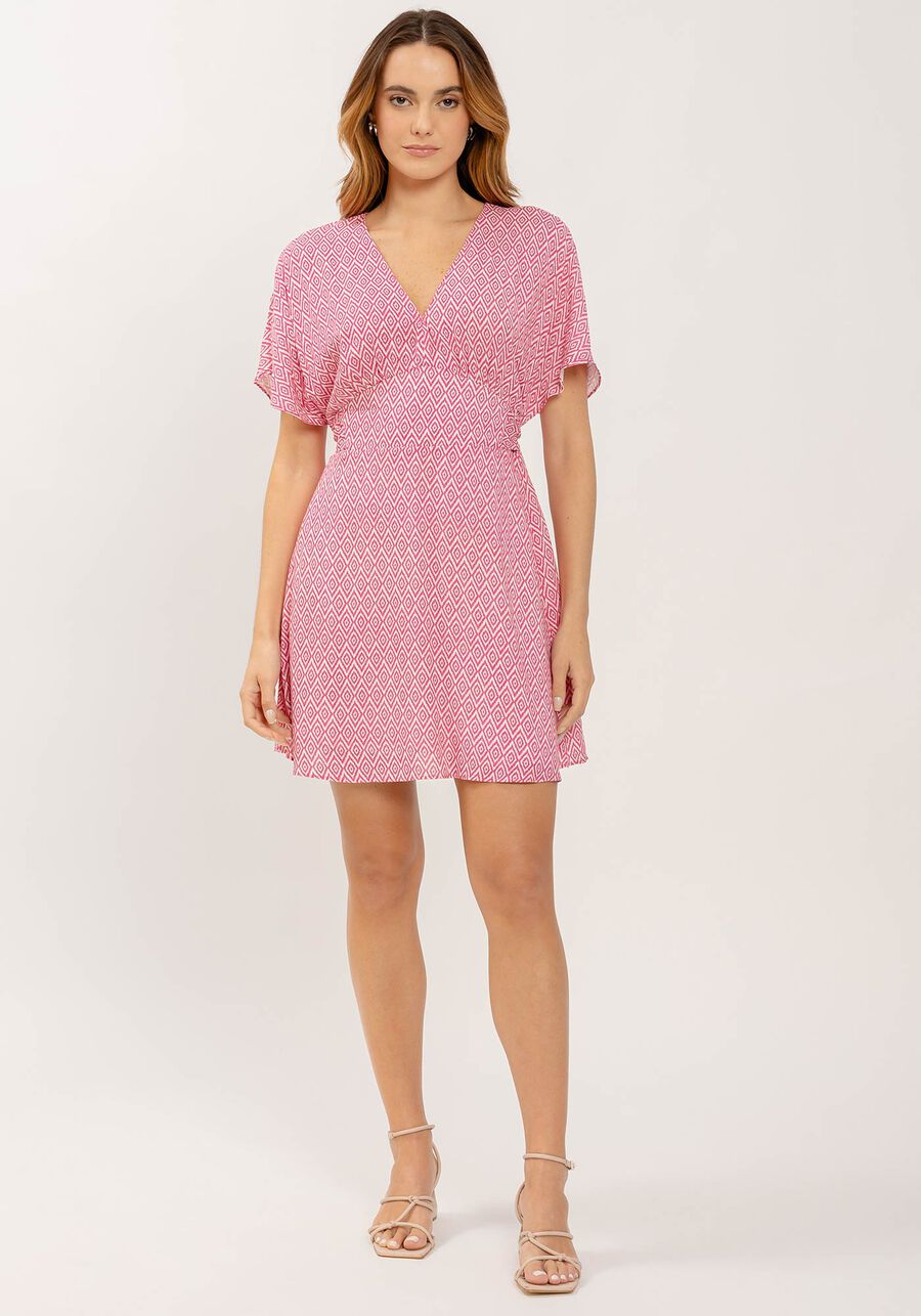 Vestido Curto Estampado com Recorte Cintura, . Vestido Curto Estampado com Recorte Cintura, , large.