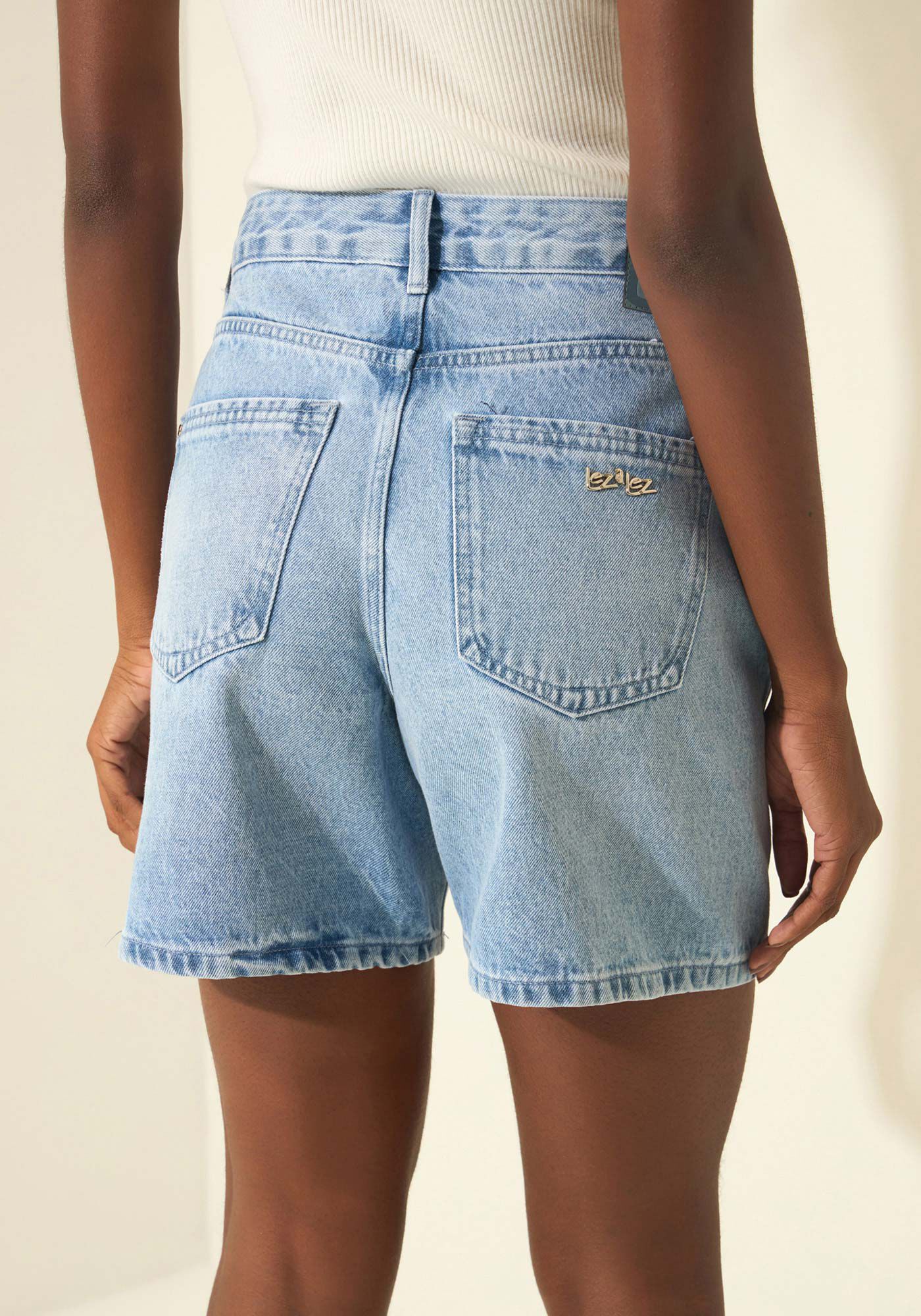 Bermuda Jeans De Cintura Alta Com Bolsos, JEANS, large.