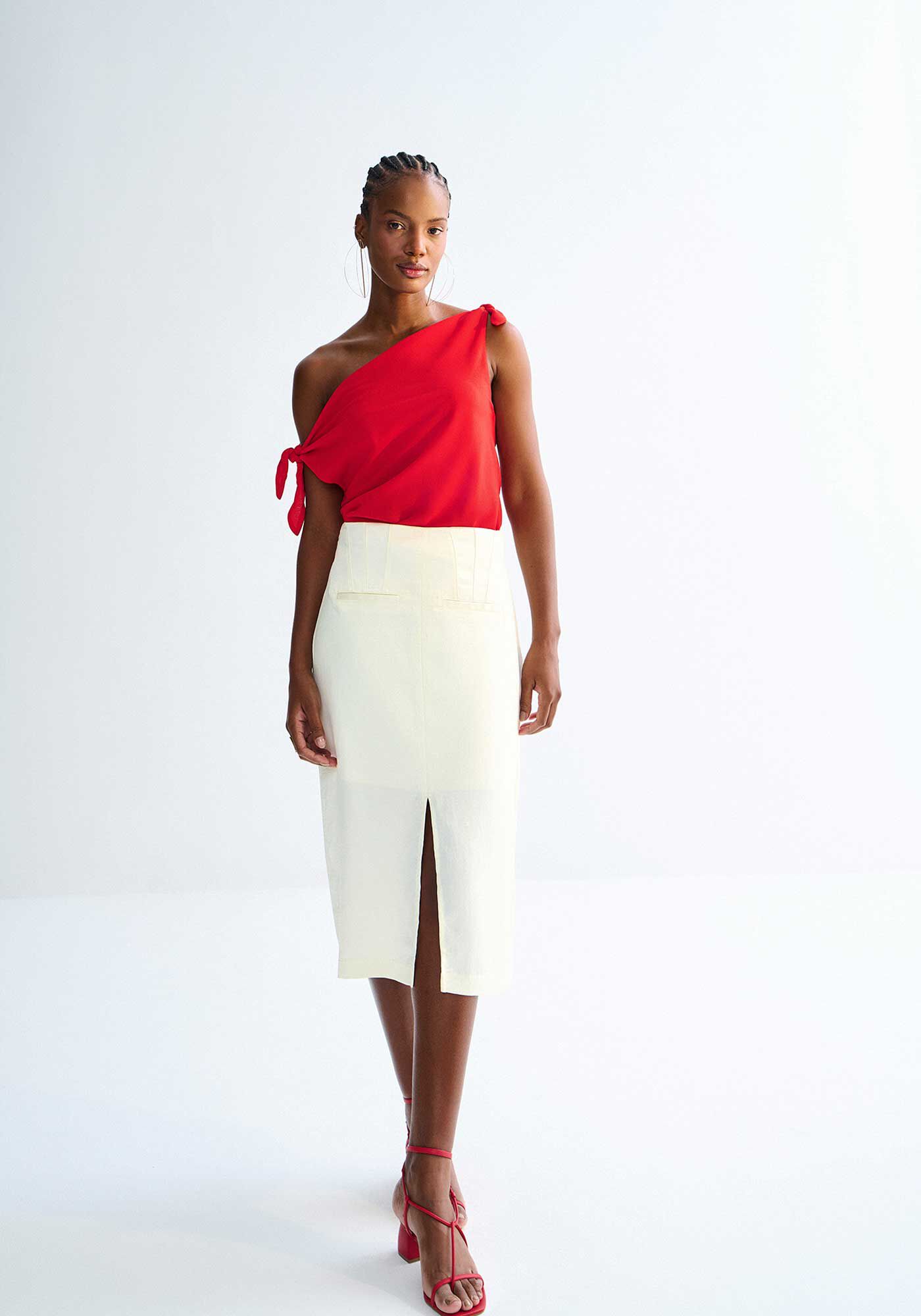 Saia Midi Alfaiataria Acetinada com Fenda, , large.