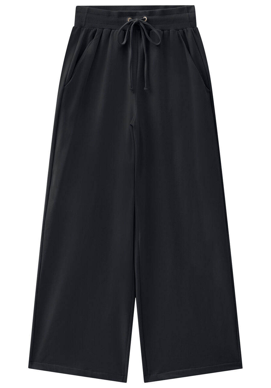 Calça Reta Ampla em Molecotton com Bolsos, . Calça Reta Ampla em Molecotton com Bolsos, , large.