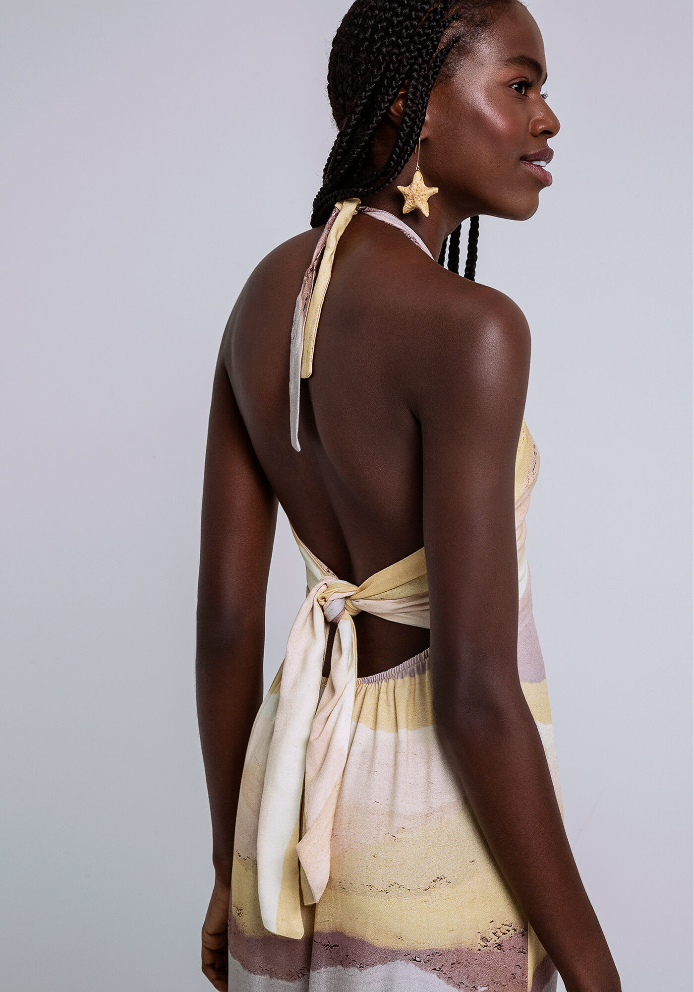 Vestido Frente &Uacute;nica Midi em Crepe com Franjas, , large.