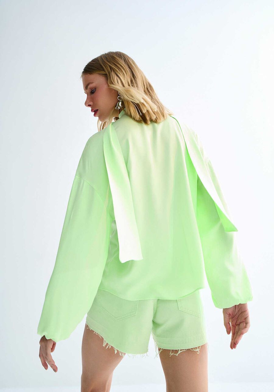 Camisa Manga Longa com Faixa Decote, VERDE NOW. Camisa Manga Longa com Faixa Decote, VERDE NOW, large.