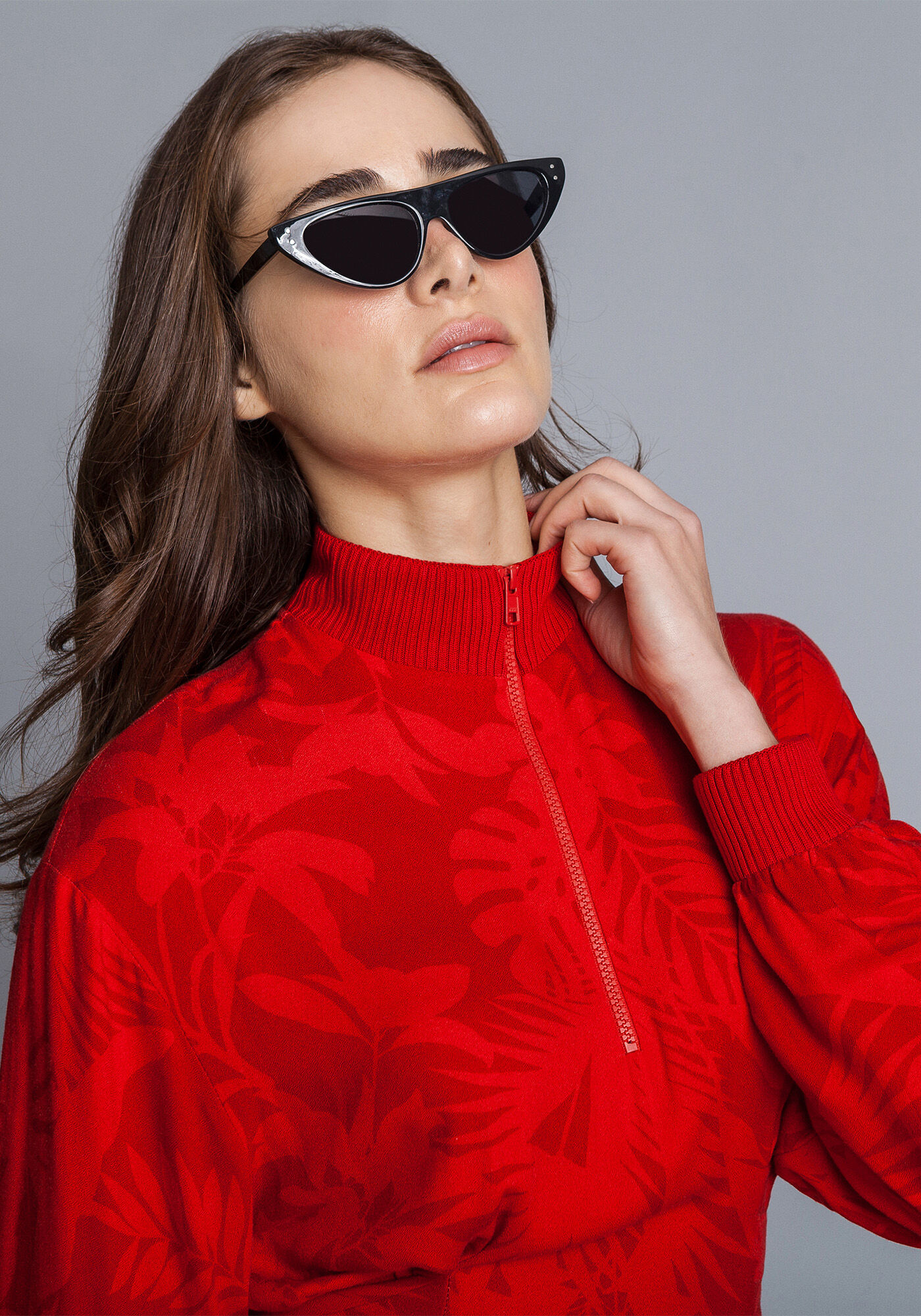 Vestido Gola Alta Z&iacute;per Estampa, , large.