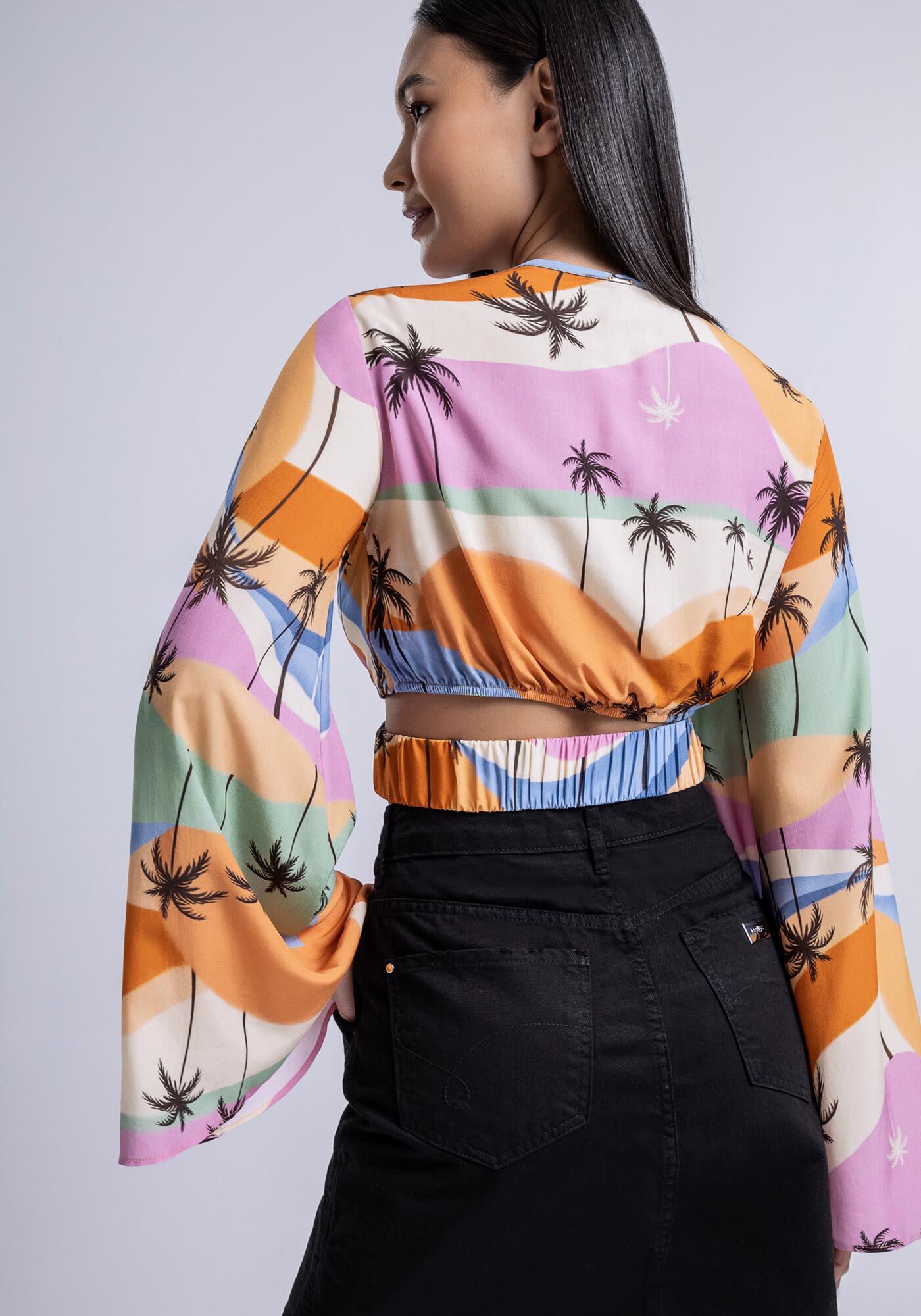 Saia Sarja Curta com Cintura Alta, , large.