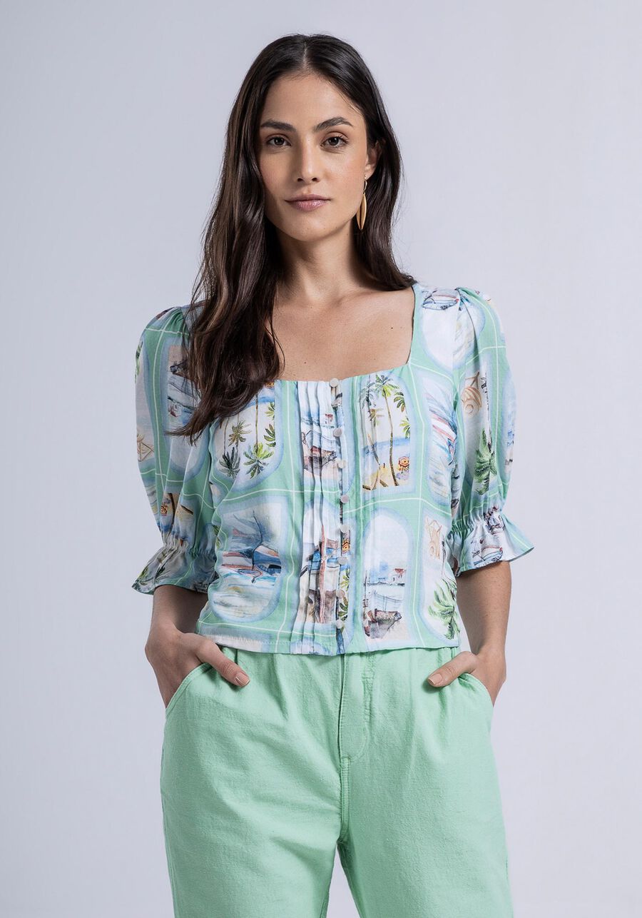 Blusa Decote Quadrado em Viscose com Nervuras, . Blusa Decote Quadrado em Viscose com Nervuras, , large.