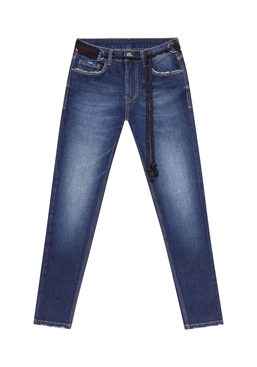 Calça Jeans Skinny Cropped Cinto Elastic, , large.