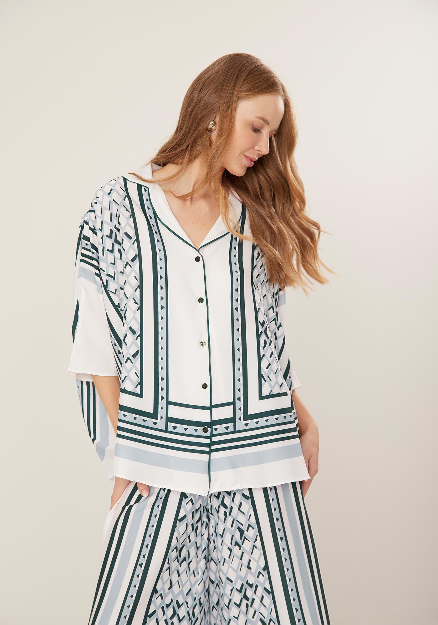 Camisa Estampada Overshirt Com Mangas 3/4, , large.