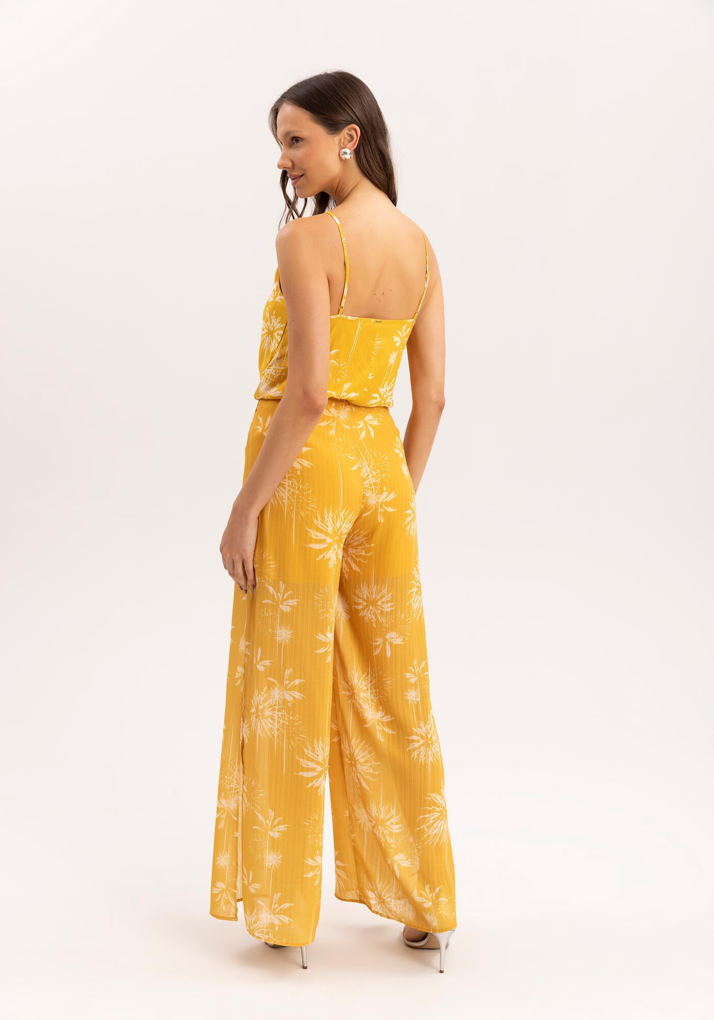 Cal&ccedil;a Pantalona Estampada com Fenda, DATE PALMS AMARELO, large.