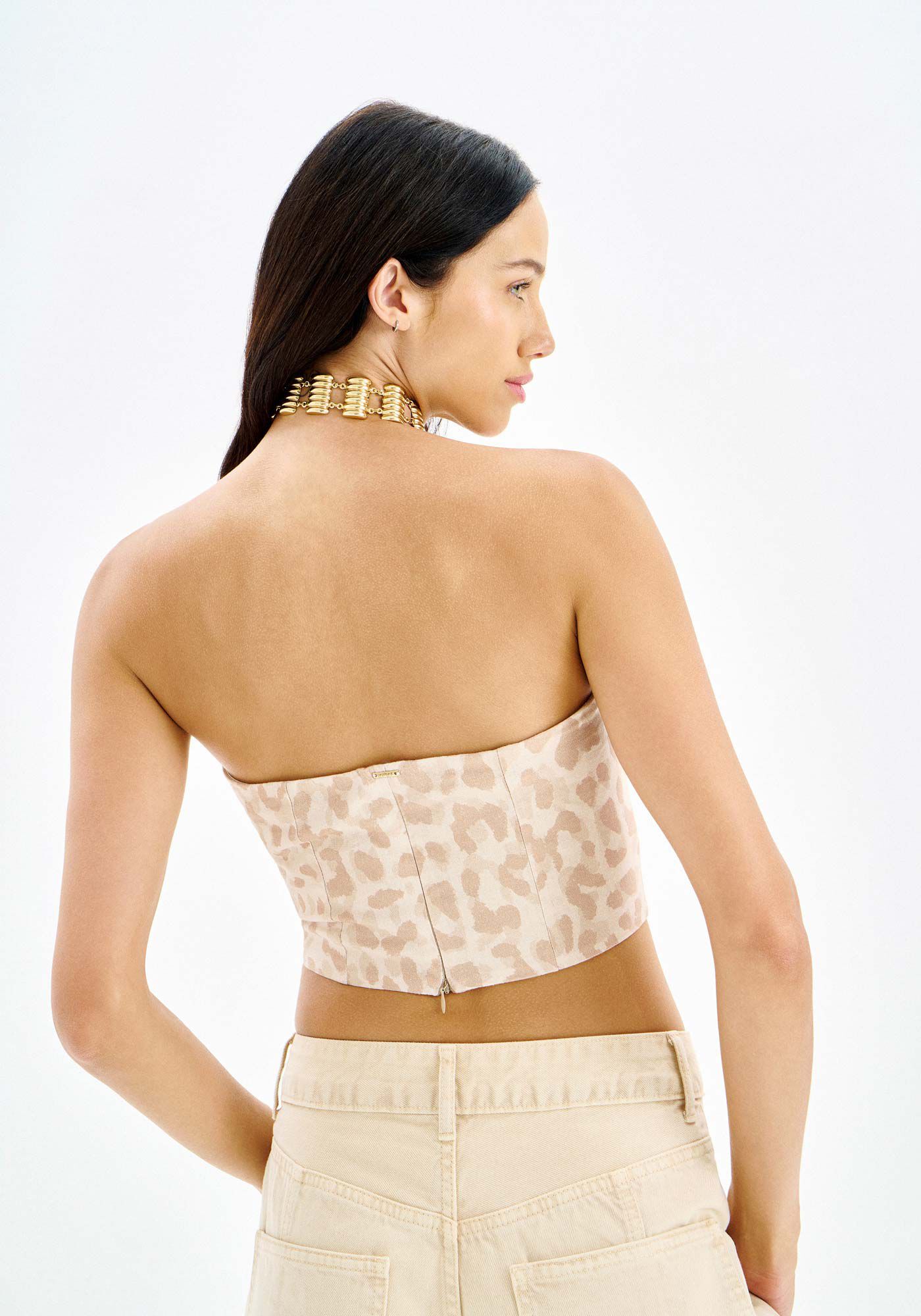 Blusa em Linho Estampada Sem Al&ccedil;as, , large.