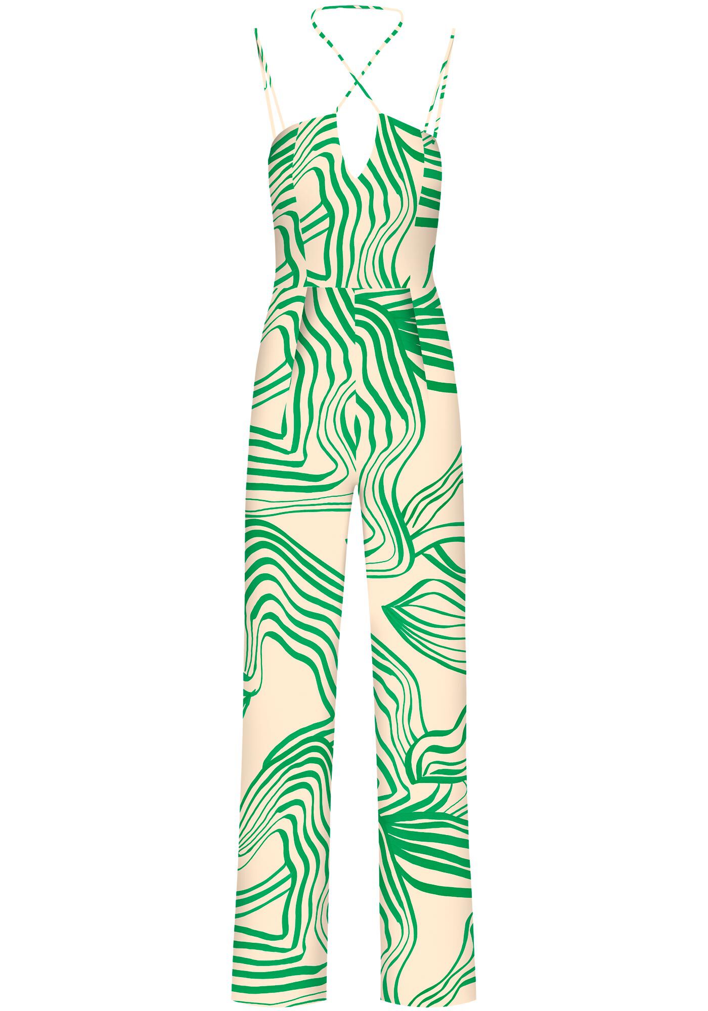 Macac&atilde;o Longo Estampado em Viscose com Tiras Decote, , large.