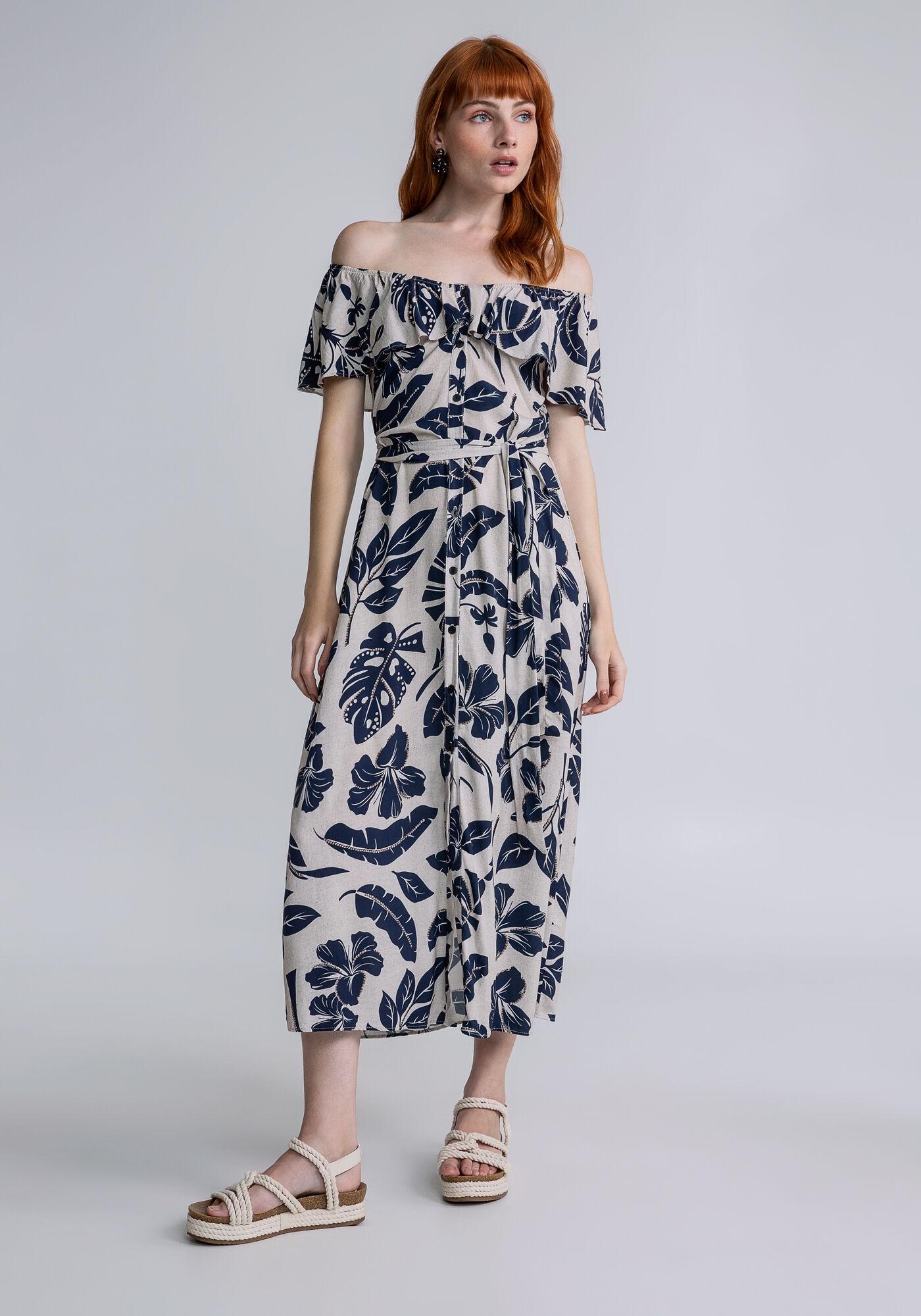 Vestido Midi Babado Faixa Estampa, , large.