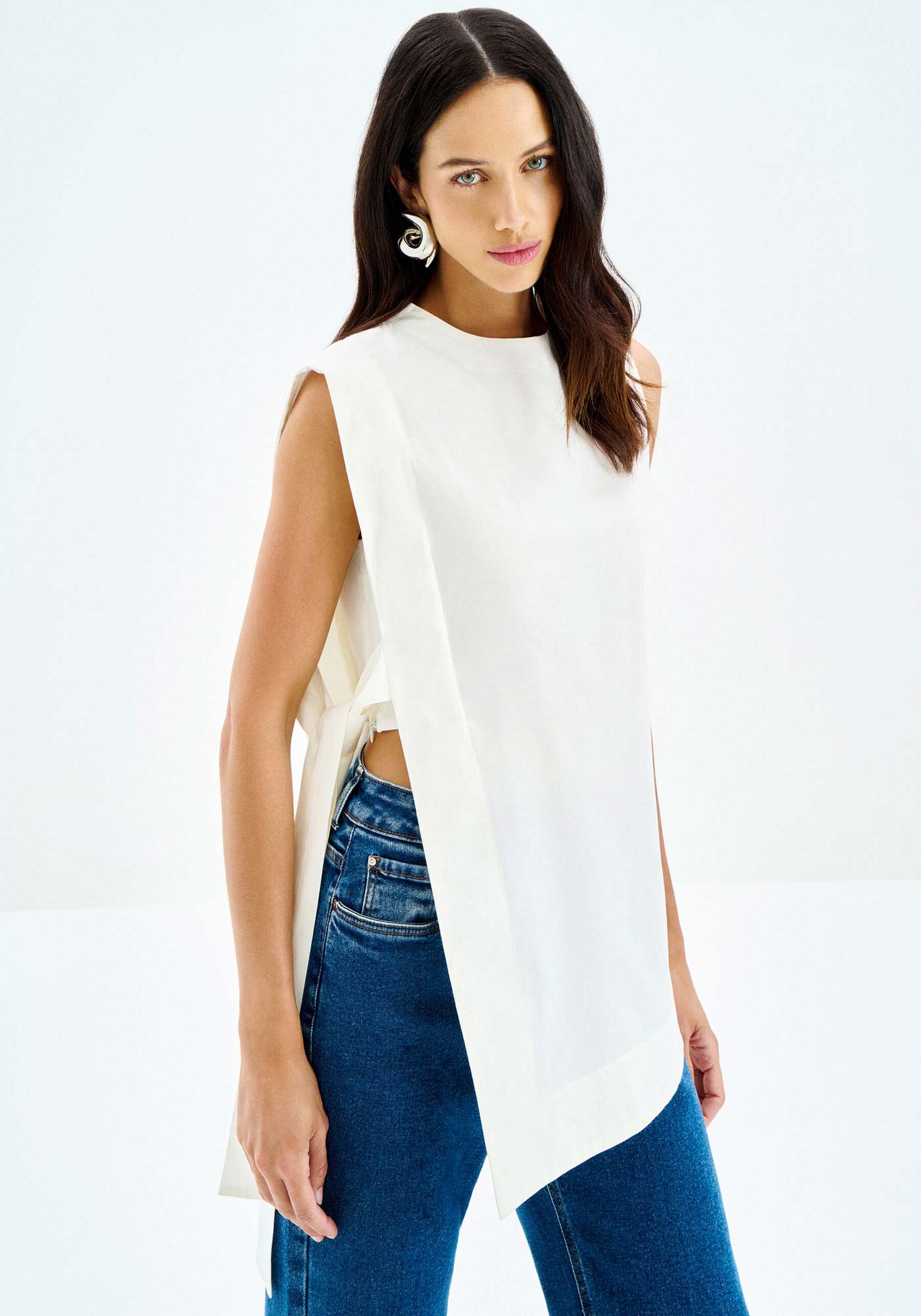 Blusa Alongada com Amarração, . Blusa Alongada com Amarração, , large.