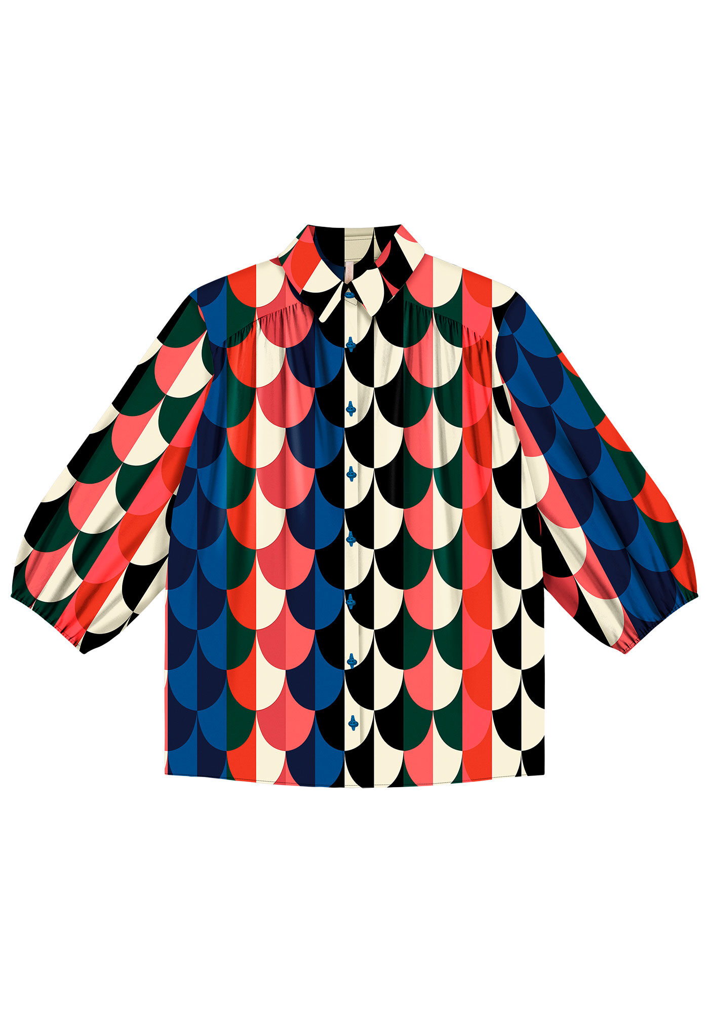 Camisa Estampada em Viscose com Manga 3/4 Bufante, , large.