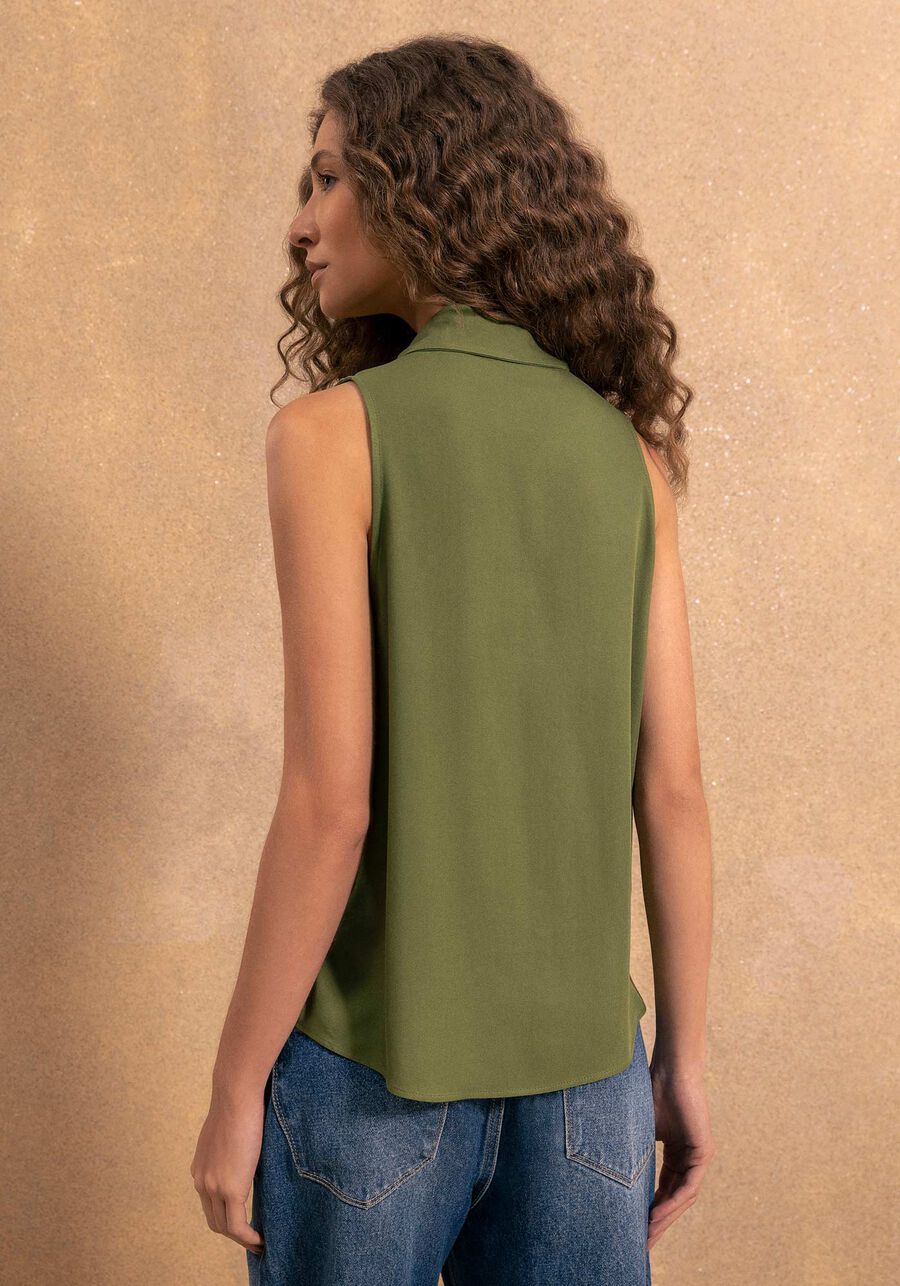 Camisa Sem Mangas Com Gola E Botões Em Viscose, VERDE FLORENA. Camisa Sem Mangas Com Gola E Botões Em Viscose, VERDE FLORENA, large.