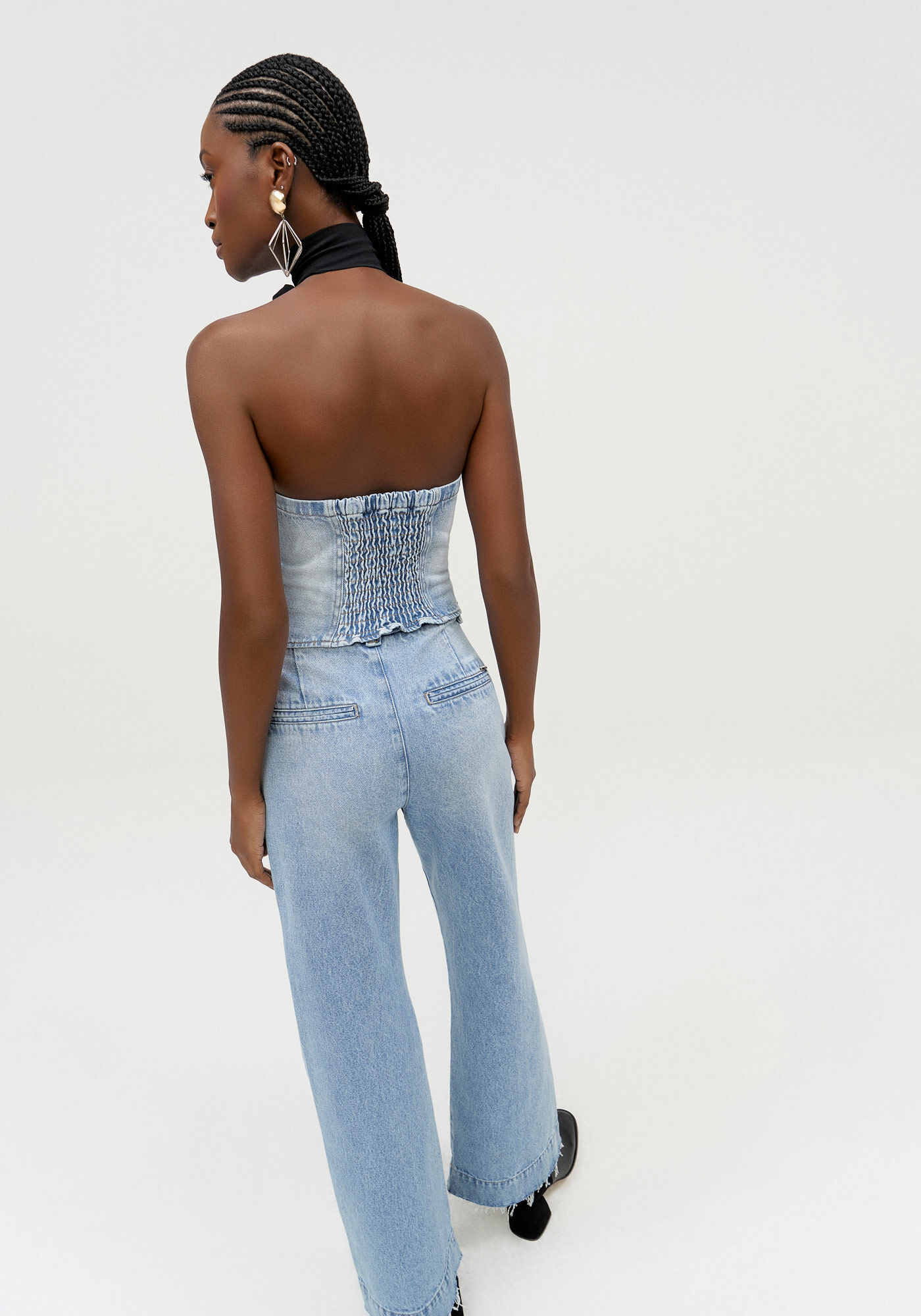 Blusa Jeans Corset Sem Al&ccedil;a, , large.