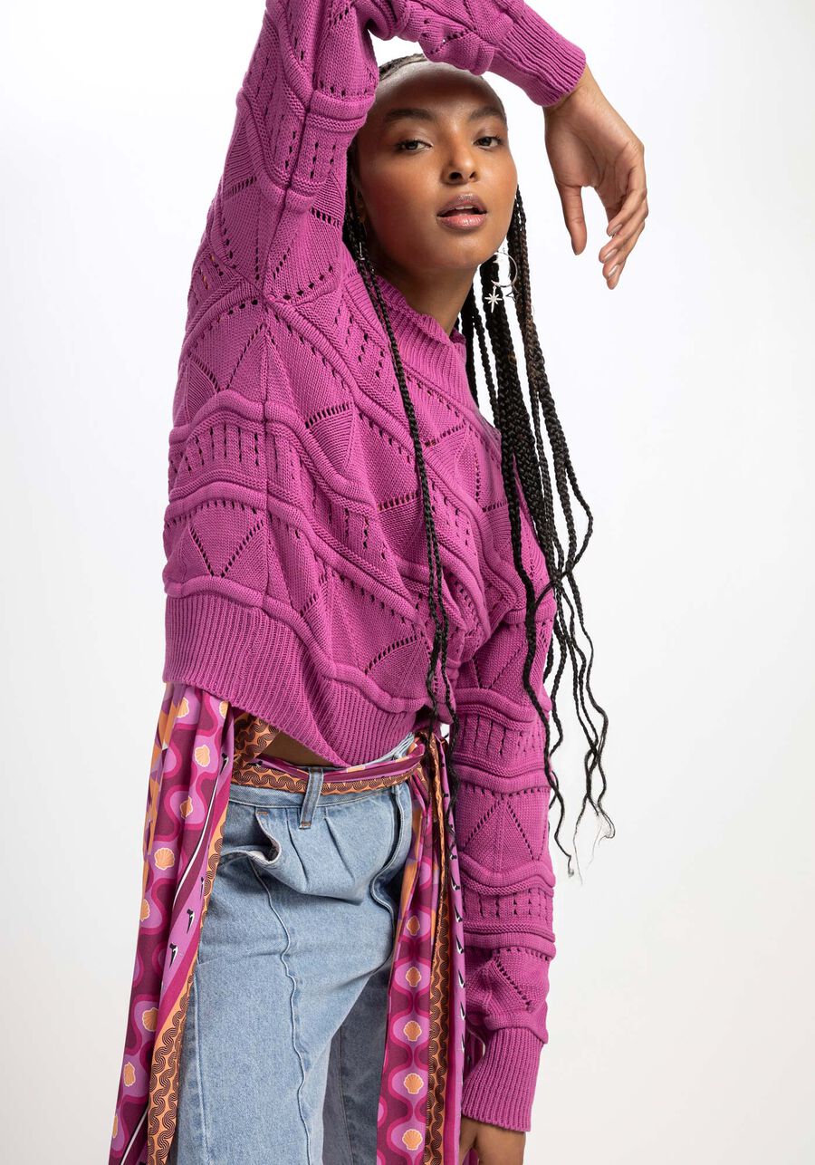 Blusão em Tricô Texturizado com Detalhe Gola, . Blusão em Tricô Texturizado com Detalhe Gola, , large.