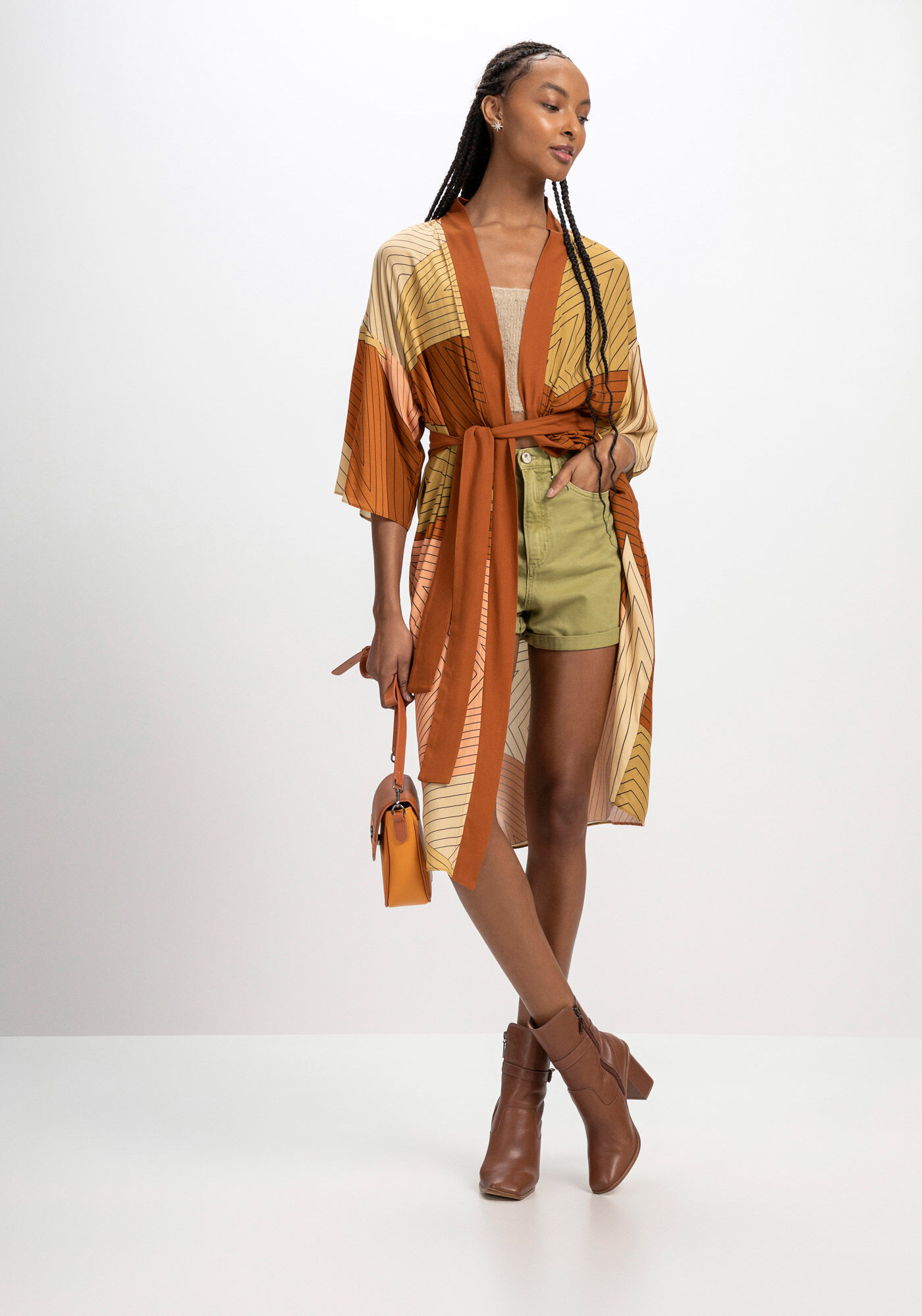 Kimono Alongado Estampado com Faixa, ESTRELAS, large.