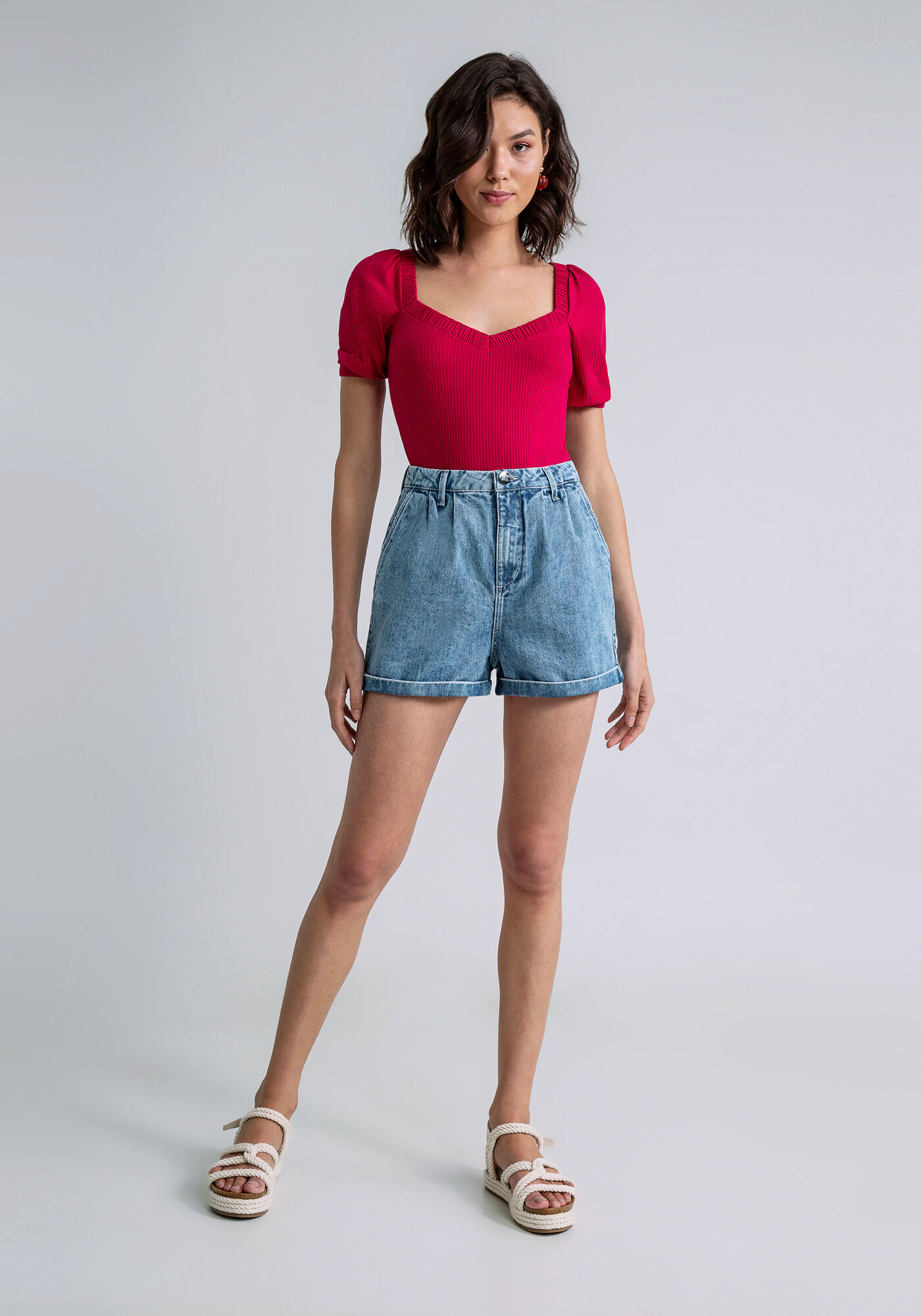 Shorts Jeans Alfaiataria Cintura Alta