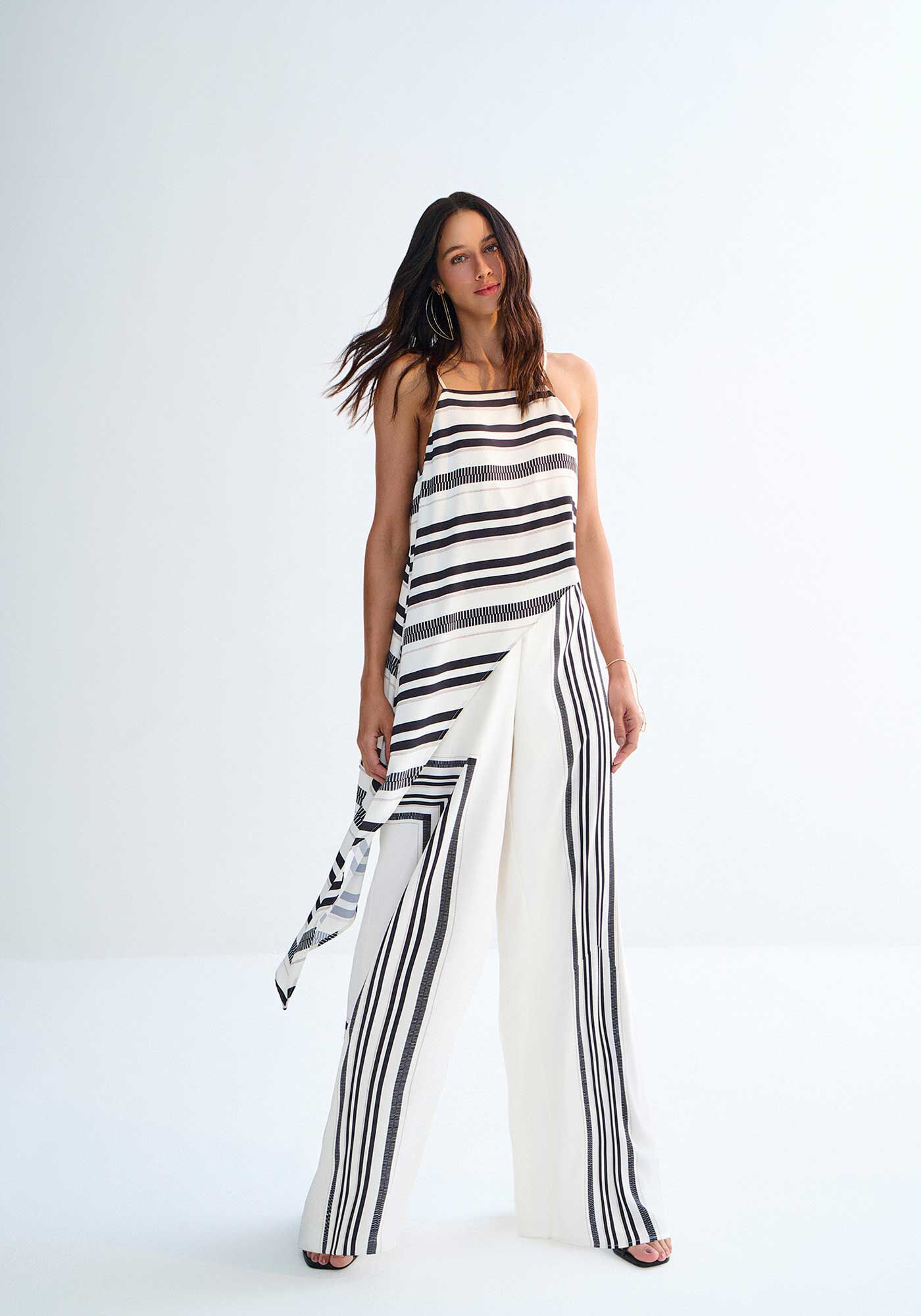 Blusa Assim&eacute;trica Listrada com M&aacute;xi Ponta, , large.