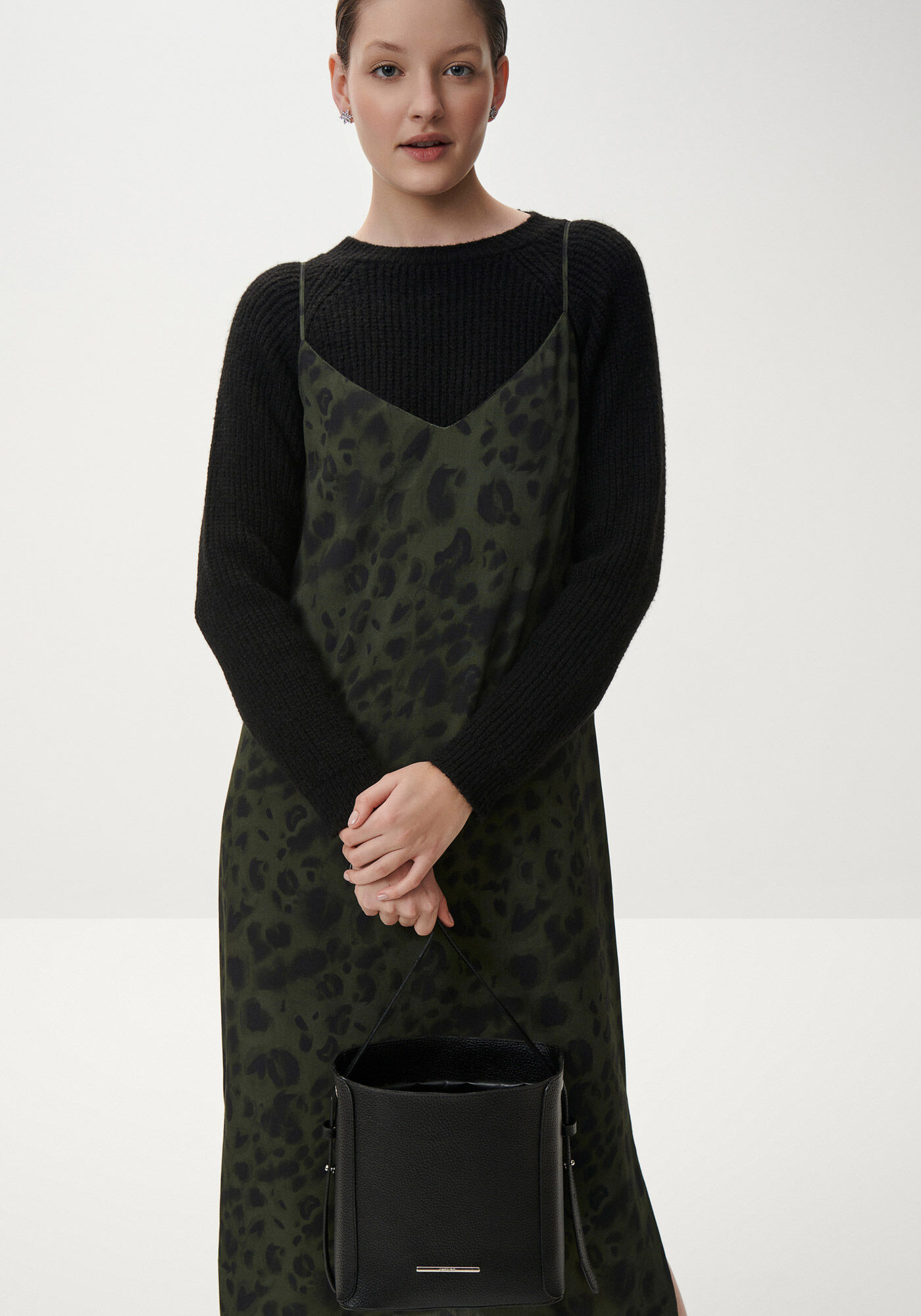 Vestido Midi Slip em Viscose Estampado, FOREST, large.