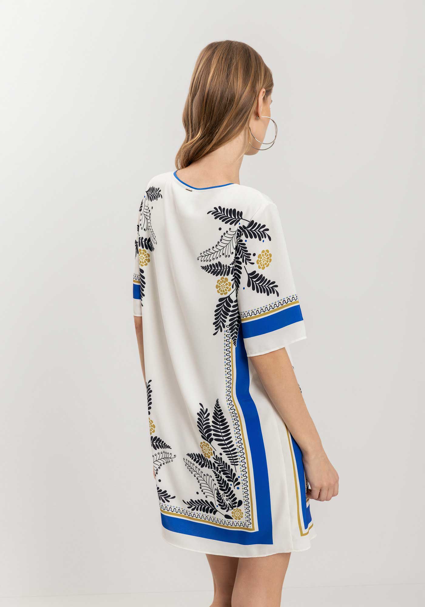 Vestido Curto Estampado De Mangas Curtas Com Decote Redondo, , large.