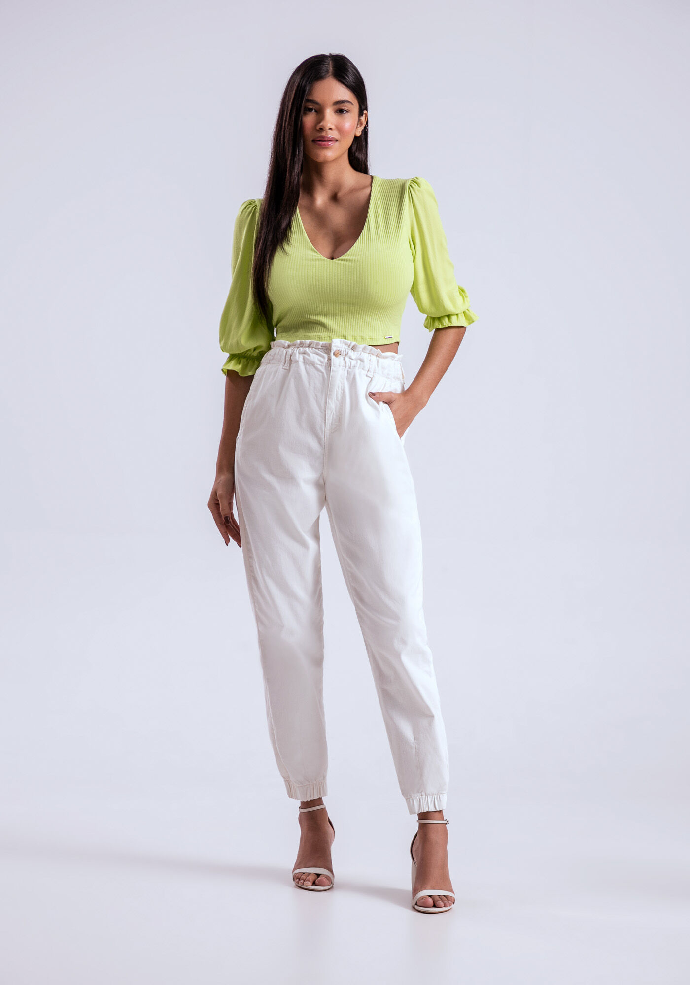 Blusa Cropped Viscose com Manga Babado, , large.