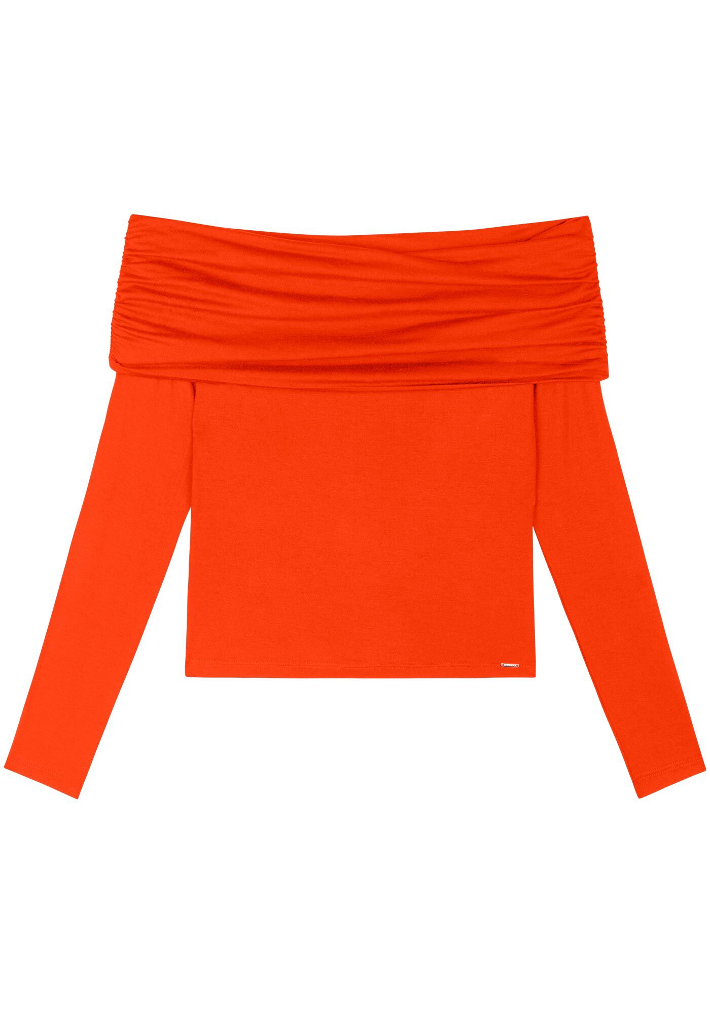 Blusa Ombro A Ombro Em Malha Com Franzidos E Mangas Longas, , large.