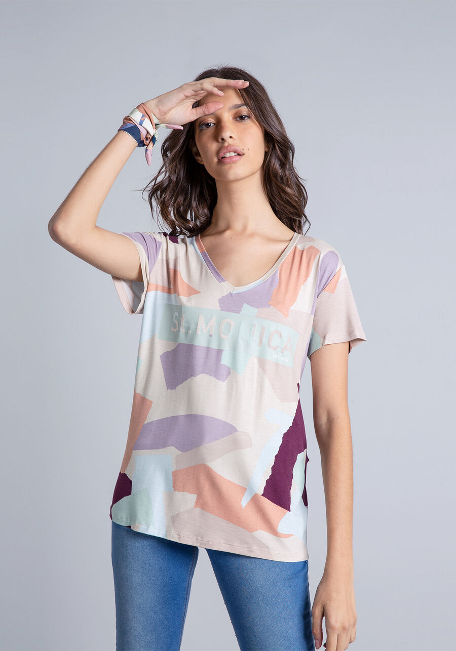 Blusa Decote V Estampada Hollywood, . Blusa Decote V Estampada Hollywood, , large.