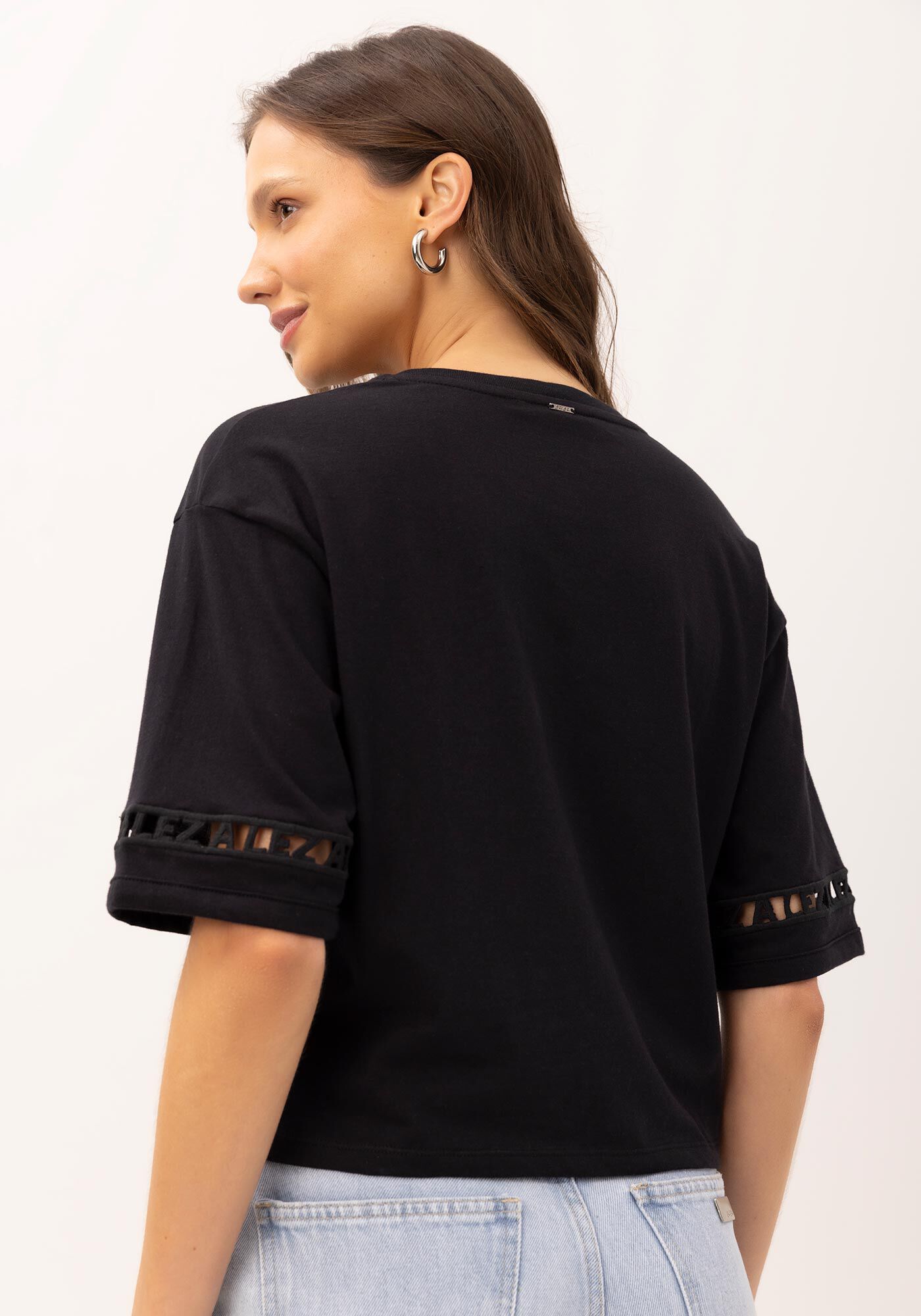 T-shirt Oversized com Bordado Vazado Manga, , large.