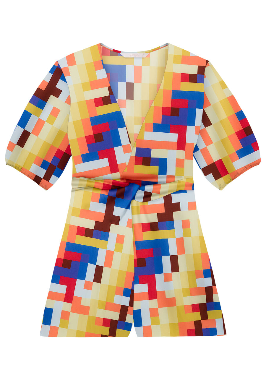 Macacão Curto Estampado com Transpasse, . Macacão Curto Estampado com Transpasse, , large.