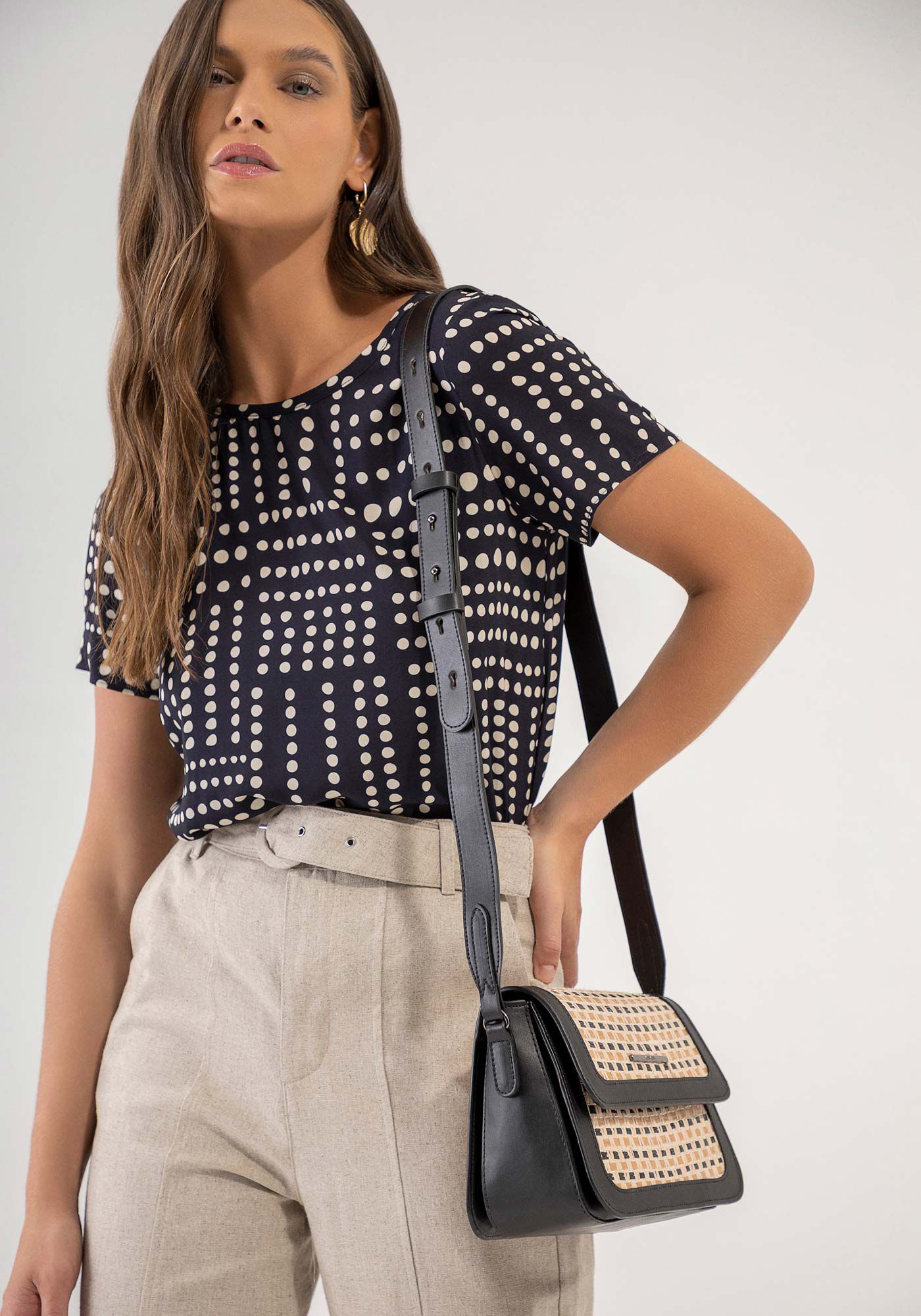 Blusa Manga Curta em Viscose Estampada, , large.