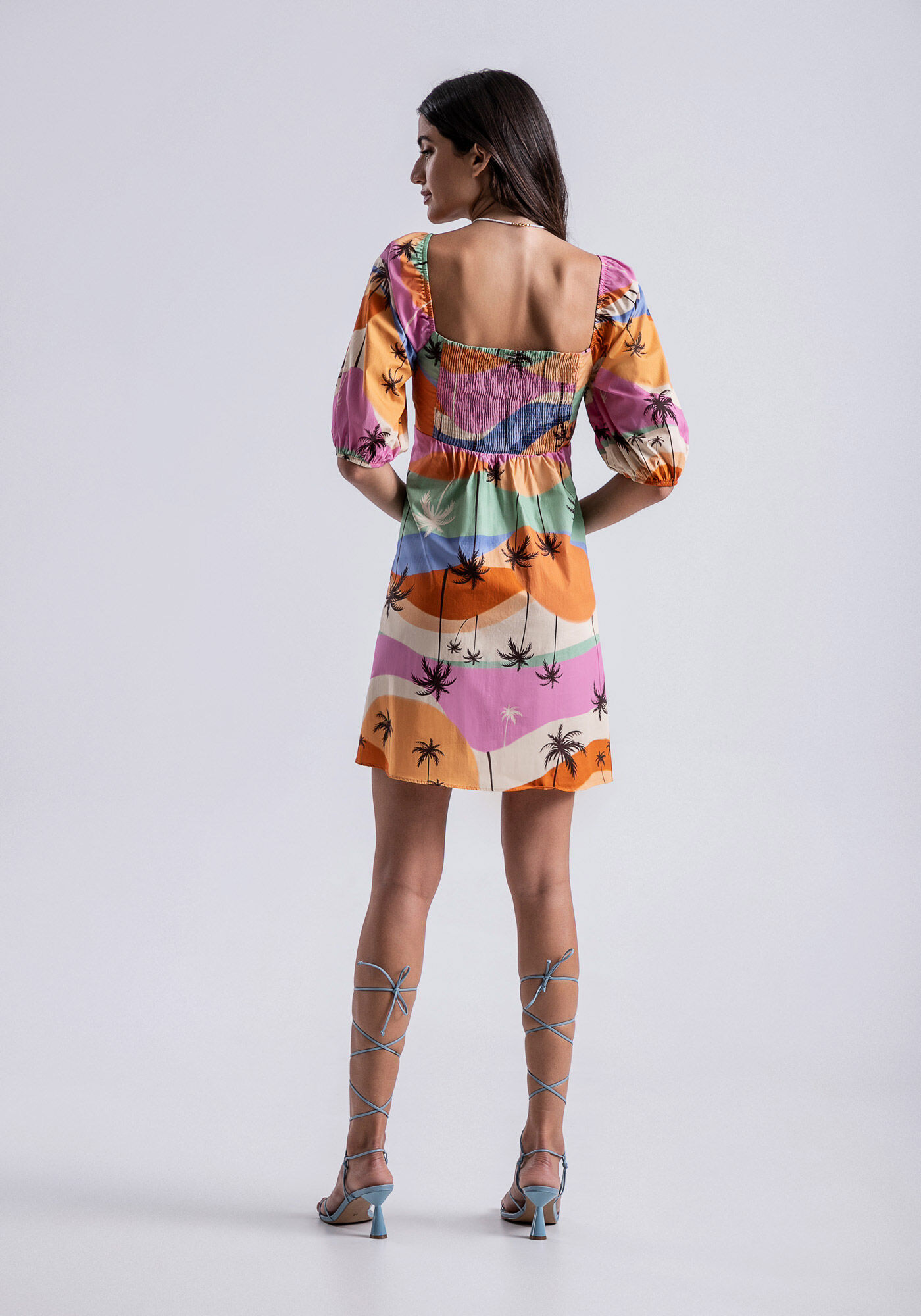 Vestido Curto em Tricoline com Decote Reto, VENTO, large.