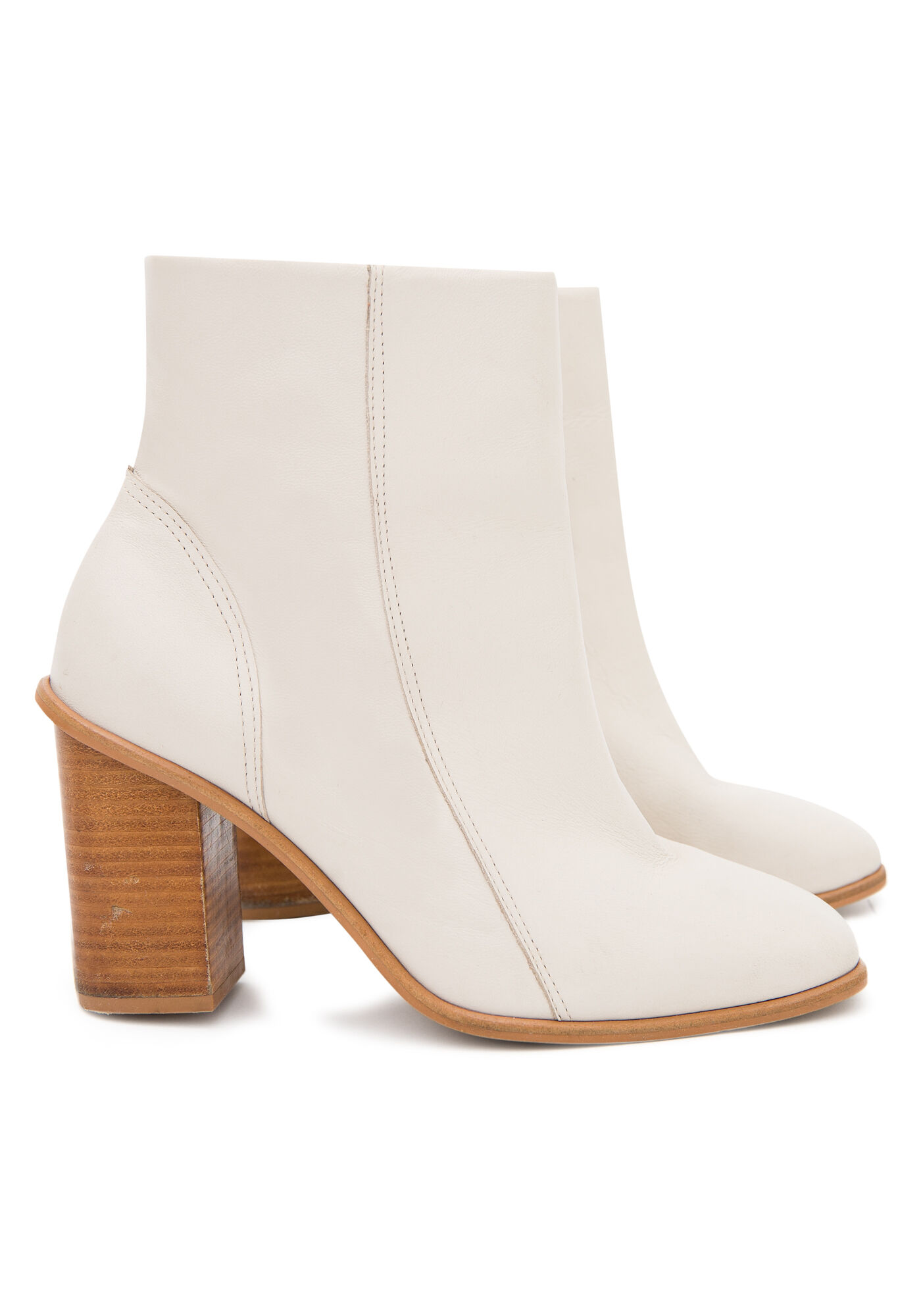 Bota Salto M&eacute;dio Bloco com Bico Quadrado, BRANCO OFF WHITE, large.