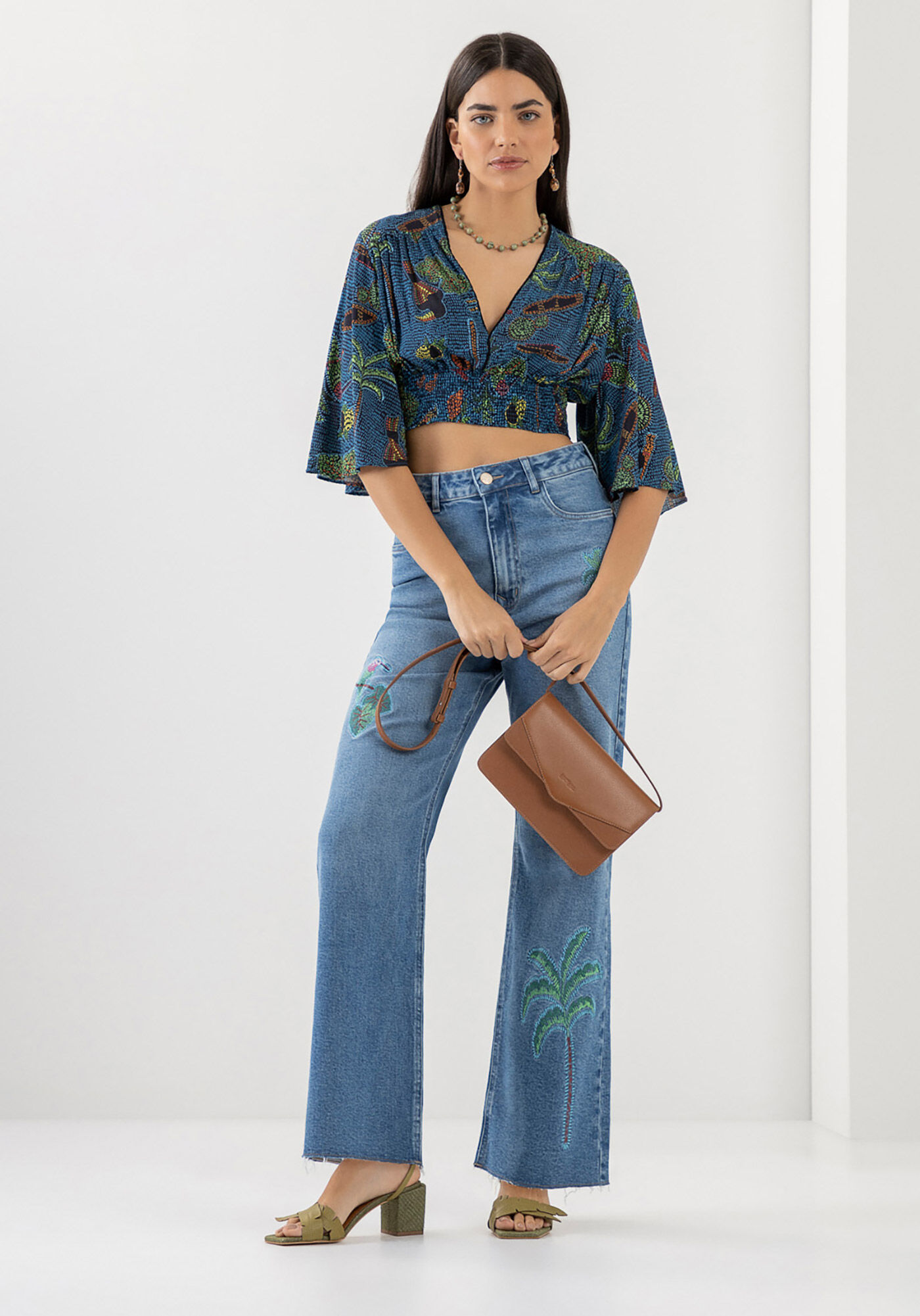 Blusa estampada manga flare clearance